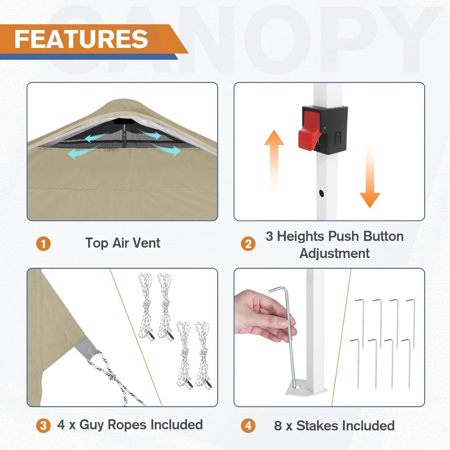 EAGLE PEAK Pop Up Canopy Tent with 1 Sidewall, Easy Setup Event Tent, Outdoor Sun Shade, Wheeled Carry Bag, Stakes and Guy Ropes, Instant Canopy 10x10, Light Beige