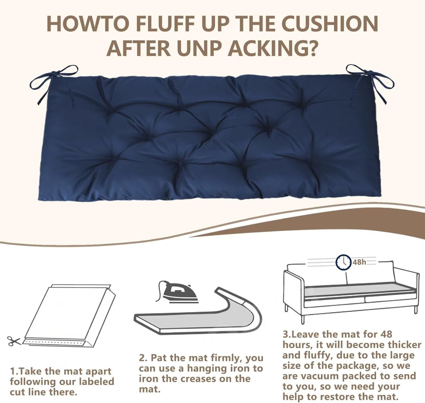 59 inch Waterproof Indoor/Outdoor Garden Bench Seat Cushions,Thicken Patio Bench Soft Rocking Chairs Pad Lounger Seat for Porch Wicker Loveseat Settee (59x19.6x3.9 inch,Navy