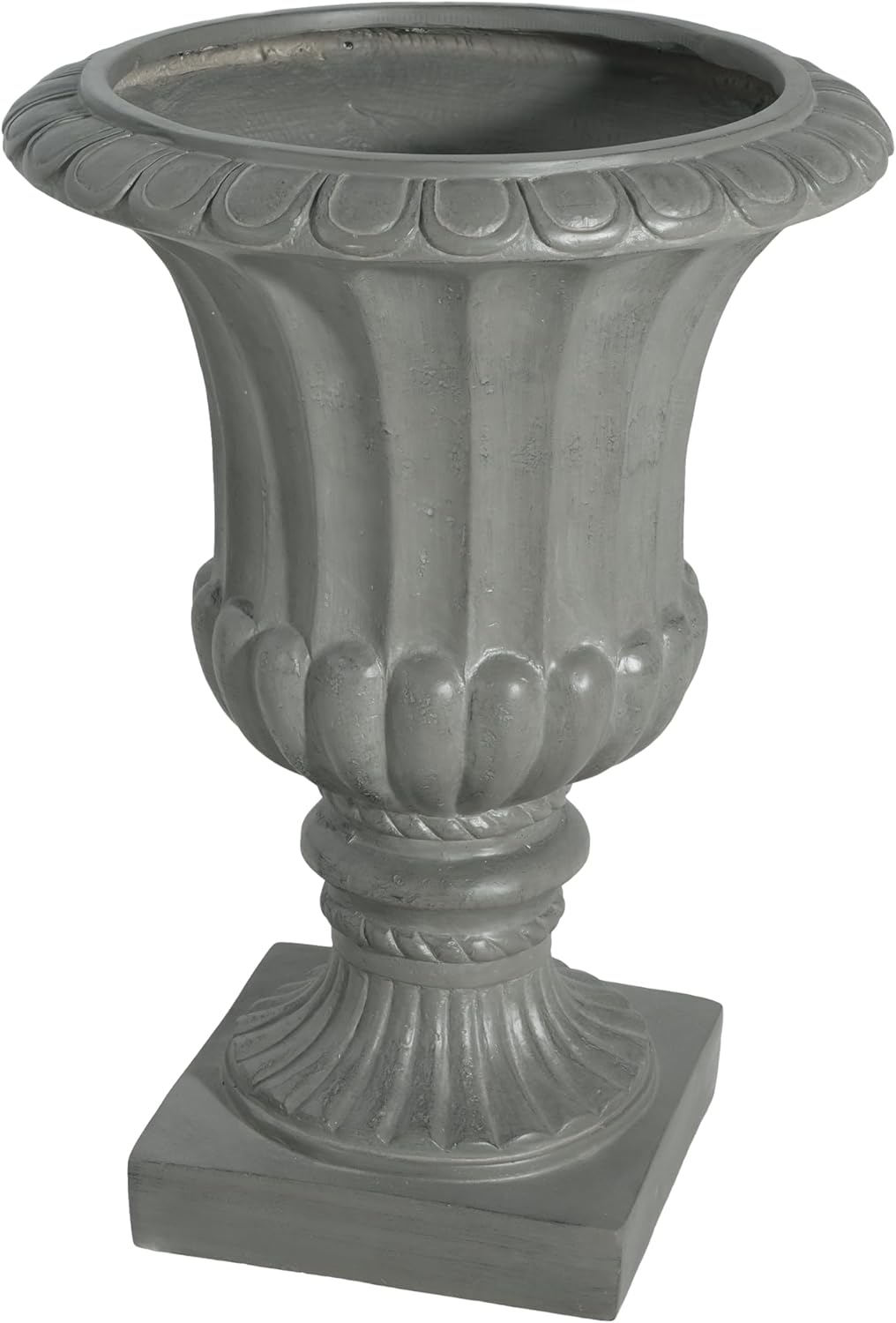 Christopher Knight Home Stella Outdoor Urn Planter with Drainage Hole, Mid-Century Modern Garden Urn, Large Garden Pot, Floral Relief Design, Sturdy MGO Outdoor Planter, Flower Urn, Gray