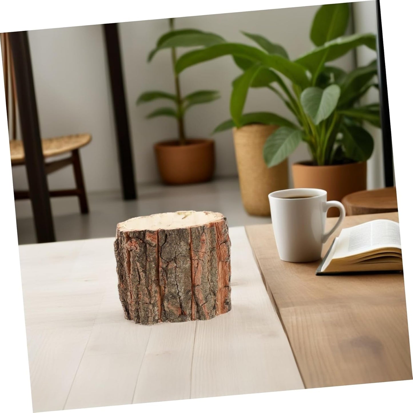 Housoutil Wooden Bark Flower Pots, 6PCS Rustic Farmhouse Planters, Log Plant Containers for Succulents, Cacti, Home and Garden Decor, Weddings, and Holidays