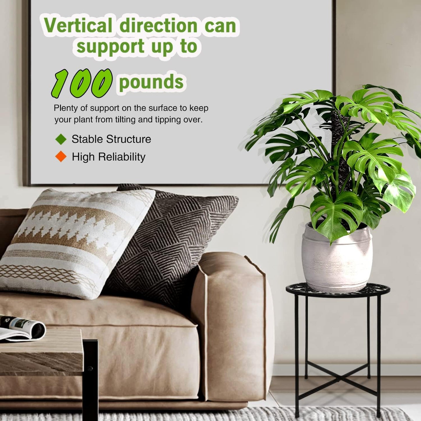 Plant Stand Indoor Outdoor, 15" Tall Flower Pot Stand, Round Metal Corner Plant Stand for Flower Pot, Rustproof Flower Plant Holder for Home, Garden, Patio, Plant Lovers, Housewarming (Set of 1)