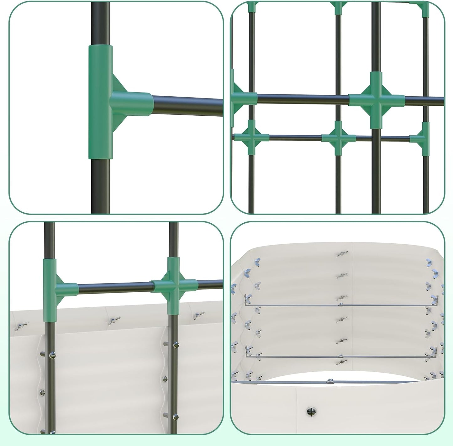 Galvanized Raised Garden Bed with 96" Tall Vertical Arch Trellis – Expandable Rust-Resistant Planter Box for Outdoor Plants, Flowers, Herbs & Vines – Includes Plant Clips, Drainage Netting,Beige