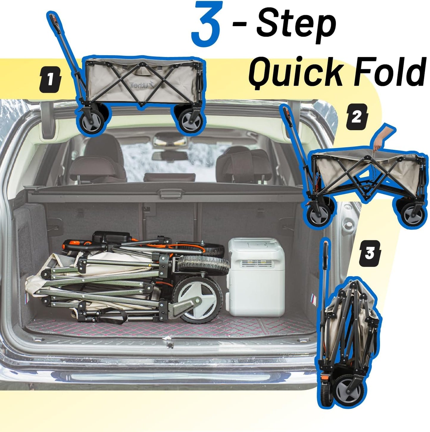 Litheli Electric Wagon Cart with Battery Power, All-Terrain Wheels & Variable Speed | 200L Capacity, 300 lbs Heavy-Duty Utility Wagon for Camping Gear, Beach Trips, Garden Tools & Shopping Hauls