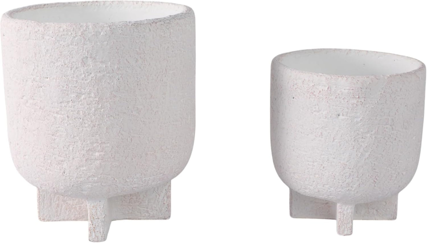 Decorative Ceramic Flower Pots for Home Decor – Planters with Textured Finish for Indoor and Outdoor Plants – Modern Pedestal Plant Pots for Garden, Patio, or Room Decor; Set of 2 – 8", 6" White