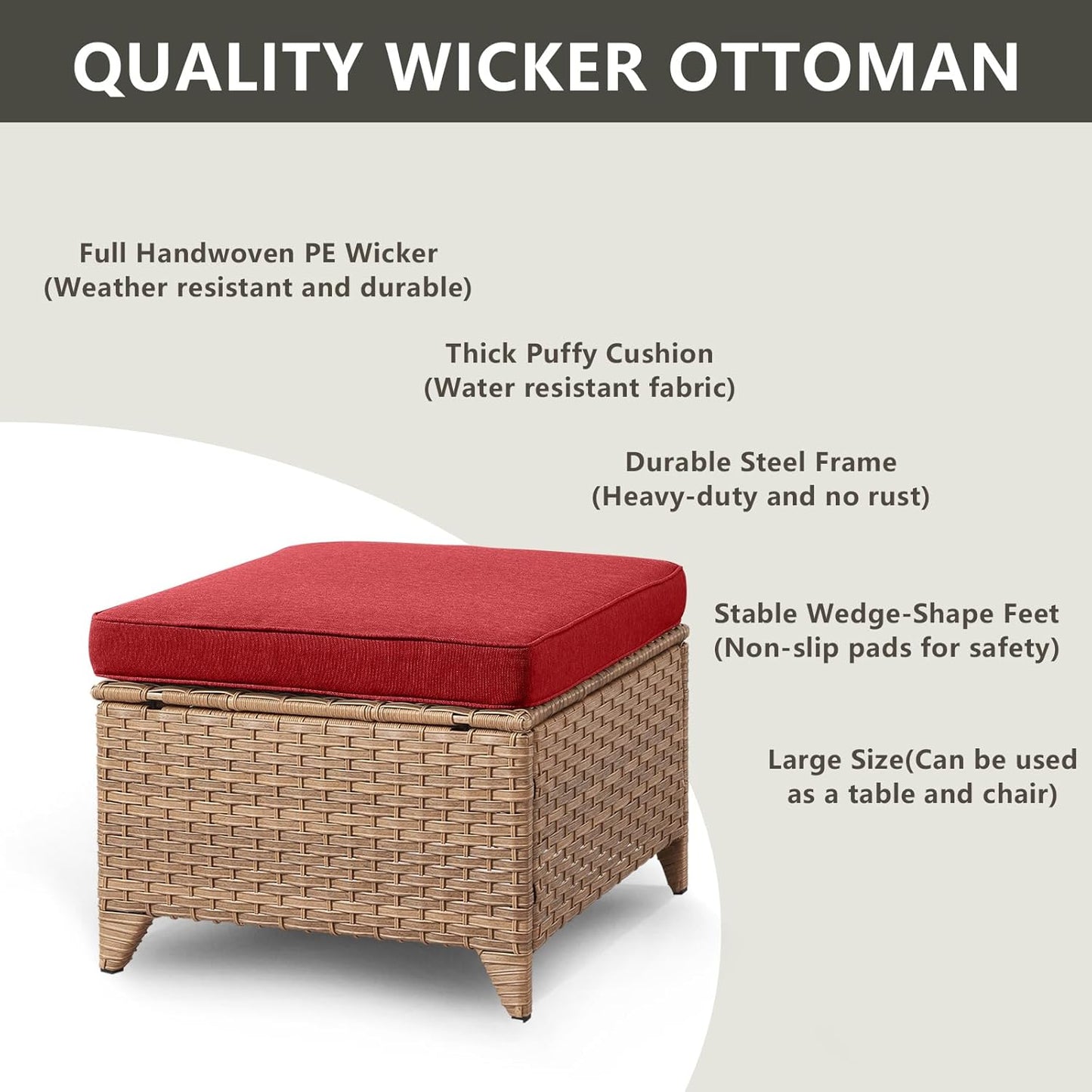 Outdoor Wicker Patio Furniture Set - 6 Piece Rattan Patio Conversation Set with 2 Rocking Swivel Chairs,2 Ottomans,1 Loveseat and 1 Side Table for Porch Deck Backyard Garden(Yellow/Red)