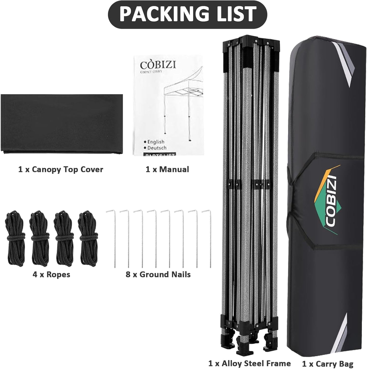 COBIZI 10x10 Pop Up Canopy Without Sidewall,Heavy Duty Canopy UPF 50+ All Season Wind Waterproof Commercial Outdoor Wedding Party Tents for Parties Canopy Gazebo with Carry Bag(10 x 10 ft Black)