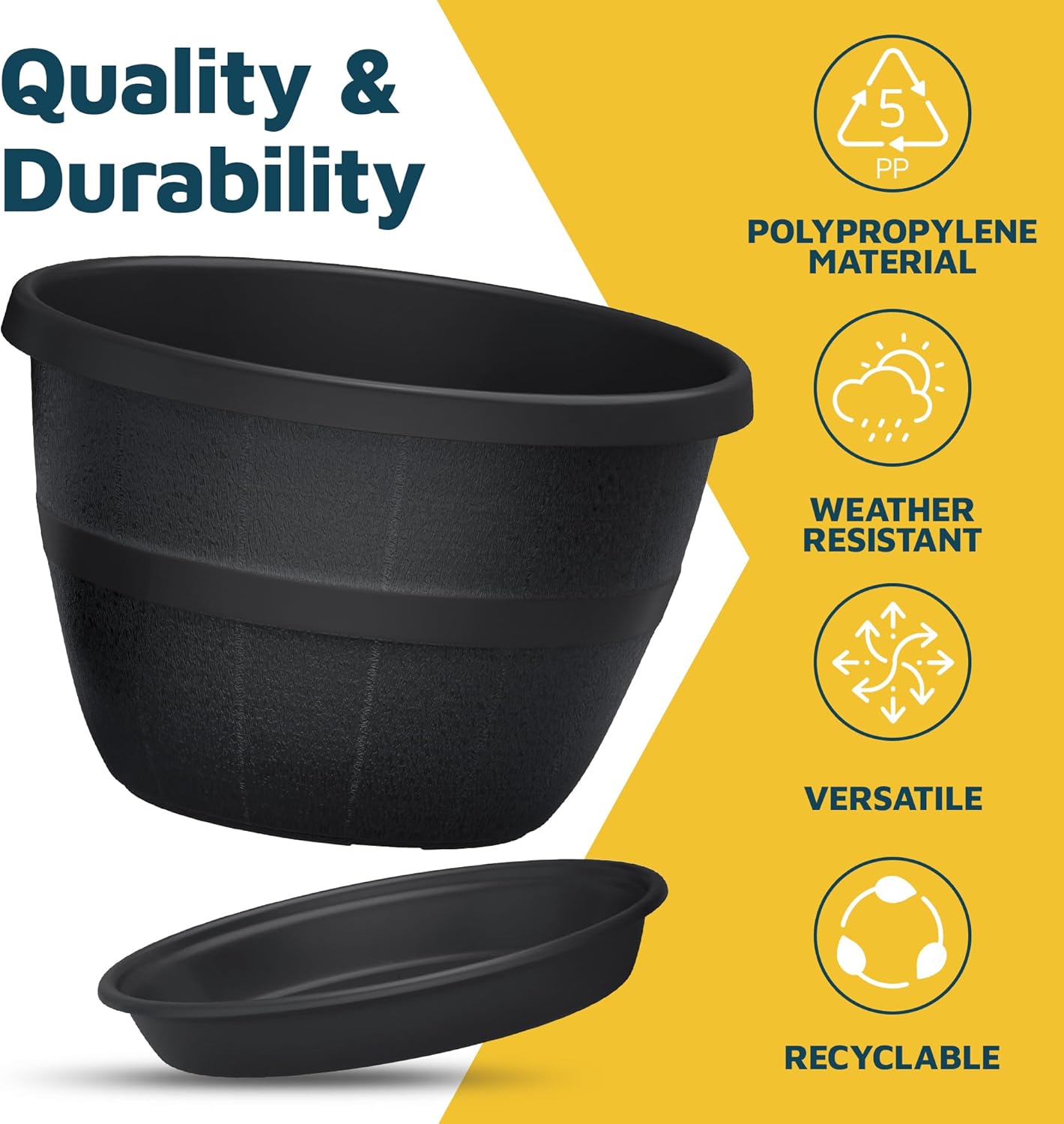 10-Inch Whiskey Barrel Planters Outdoor Pack of 5 - Durable Plastic Plant Pots for Indoor & Outdoor Use with Drainage & Saucer, Lightweight Rustic Barrel Planters for Flowers, Herbs & Small Plants