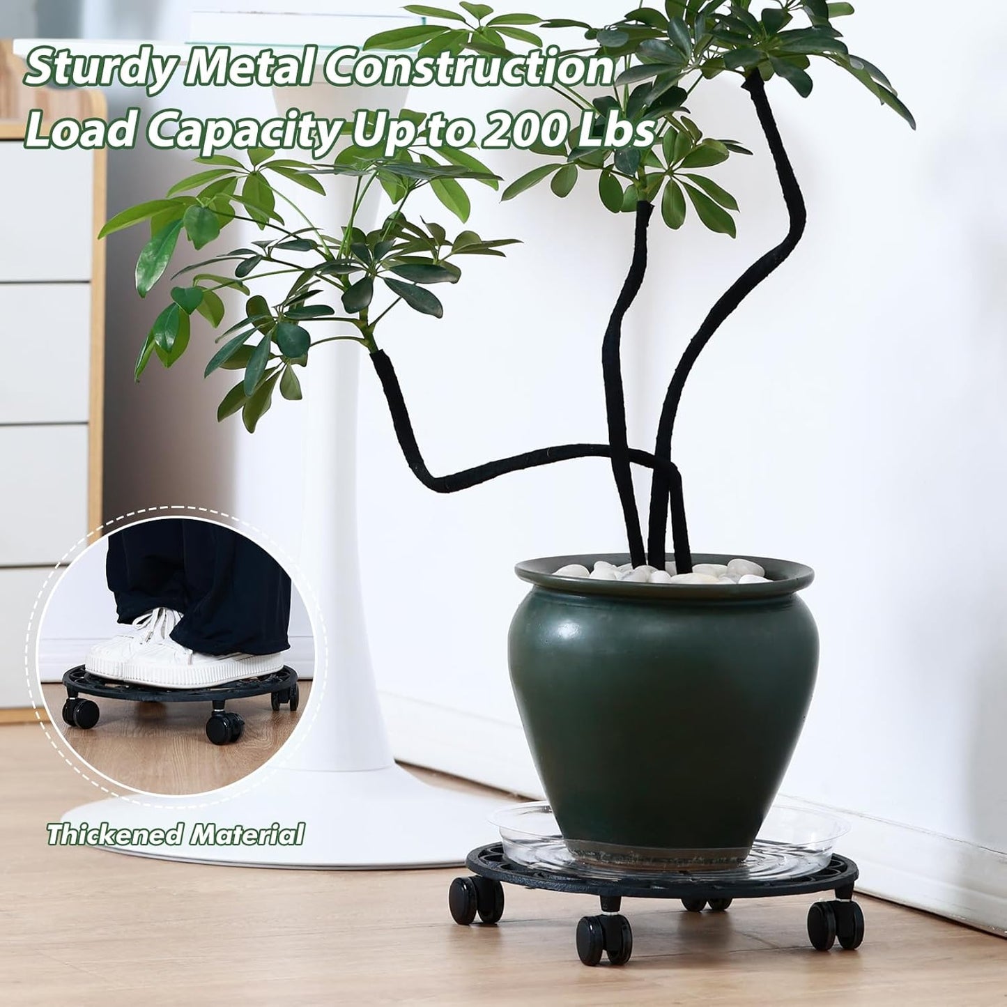 2 Packs Rolling Plant Stand with Wheels Metal Plant Caddy with Wheels Heavy Duty 13'' Round Plant Stand Indoor Iron Plants Rollers for Plants, Plant Dolly with Plant Saucers