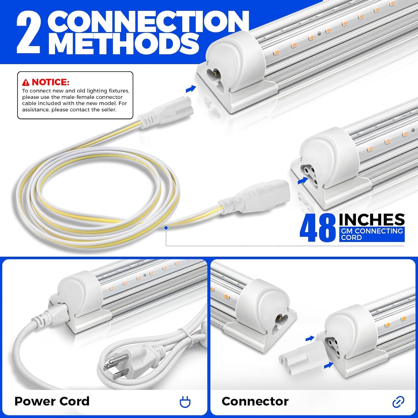 Barrina Full Spectrum LED Grow Light, 168W(4 x 42W), Grow Light Strips for Indoor Plant, 4FT Plant Grow Light, T8 Growing Lamp Fixture, Yellow, 4-Pack