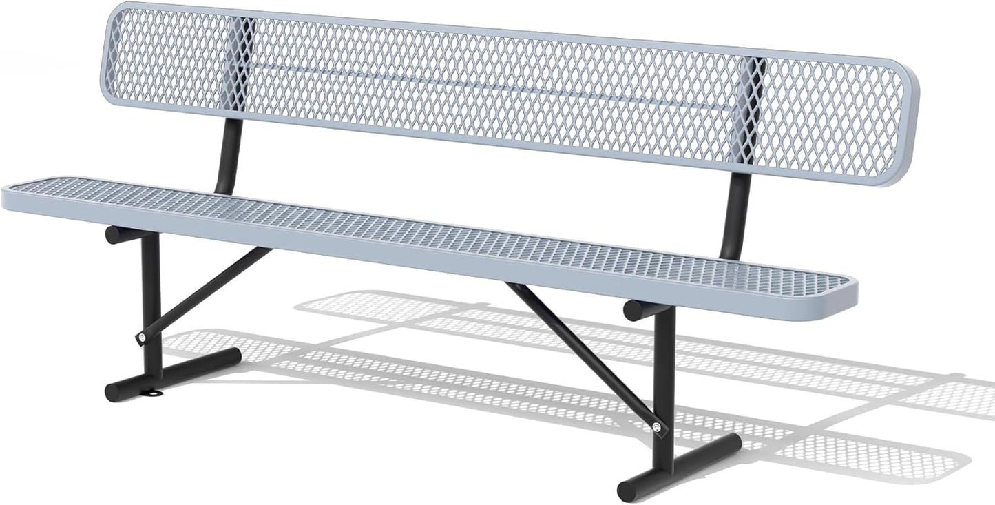 8FT Benches for Outside, Heavy-Duty Outdoor Garden Bench W/Back, Metal Park Bench for Sitting Area, Commercial Bench for Patio Porch Backyard School Sports Church Locker Room Shopping Centers