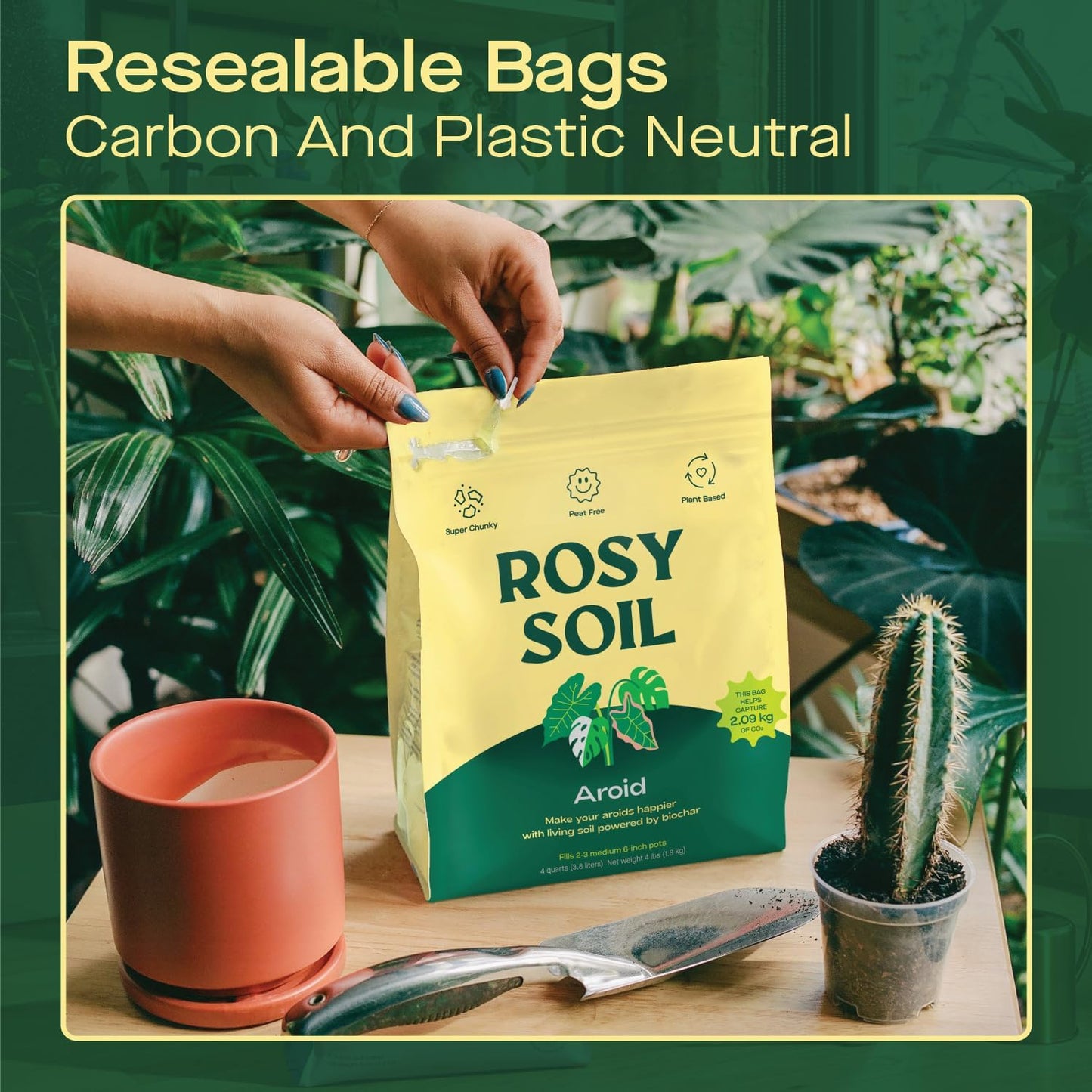 Rosy Soil Aroid Soil Potting Mix - Peat-Free, Microbially Active Biochar Powered Soil for Aroids - Superior Aeration & Drainage for Aroid Plants - Ideal for Indoor Gardening - 4 Quarts