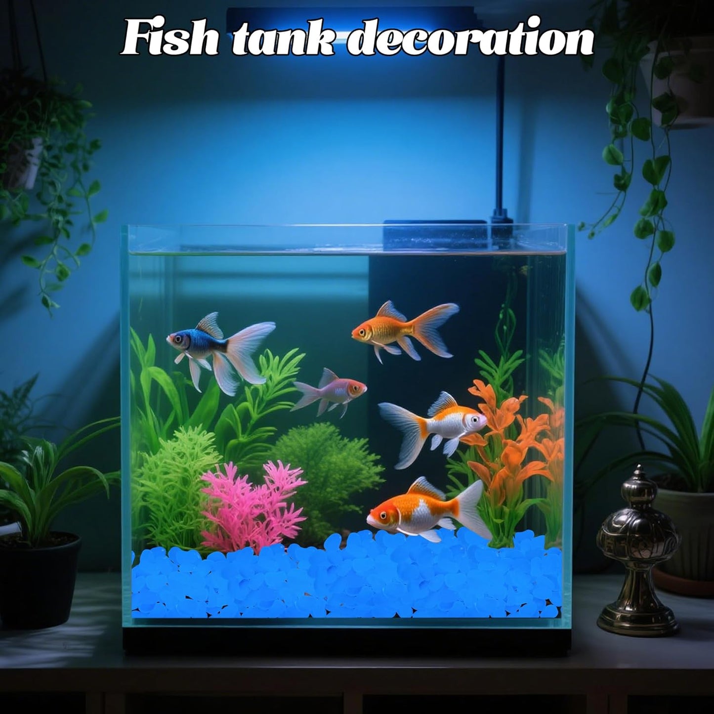 1.4LB 25-27mm Blue Glow in The Dark Pebbles Fish Tank Rocks Outdoor Glowing Rocks Luminous Stones for Walkway Pathway Backyard Glow in The Dark Rocks for Garden