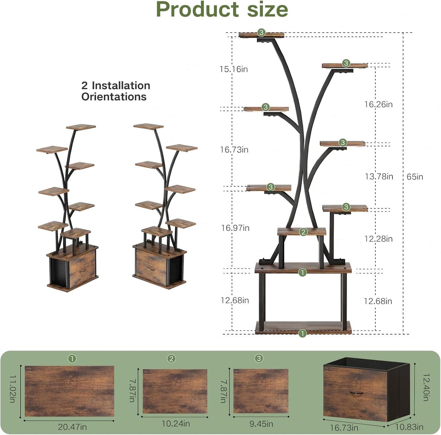 Plant Stand with Grow Light - 9 Tiered Plant Stand Indoor with Storage Drawer for Indoor Plants, 65" Tall Plant Shelf with Grow Light, Curved Corner Plant Shelf Indoor for Living Room, Patio Decor