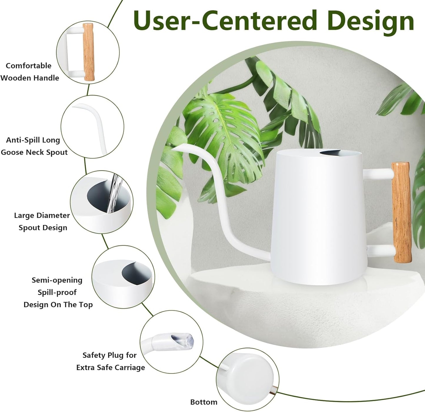 Watering Can Indoor Plants, 35oz Small Stainless Steel Metal Watering Can Modern Decorative Watering Pot with Long Spout for Indoor House Plant Bonsai Outdoor Garden Flowers -White