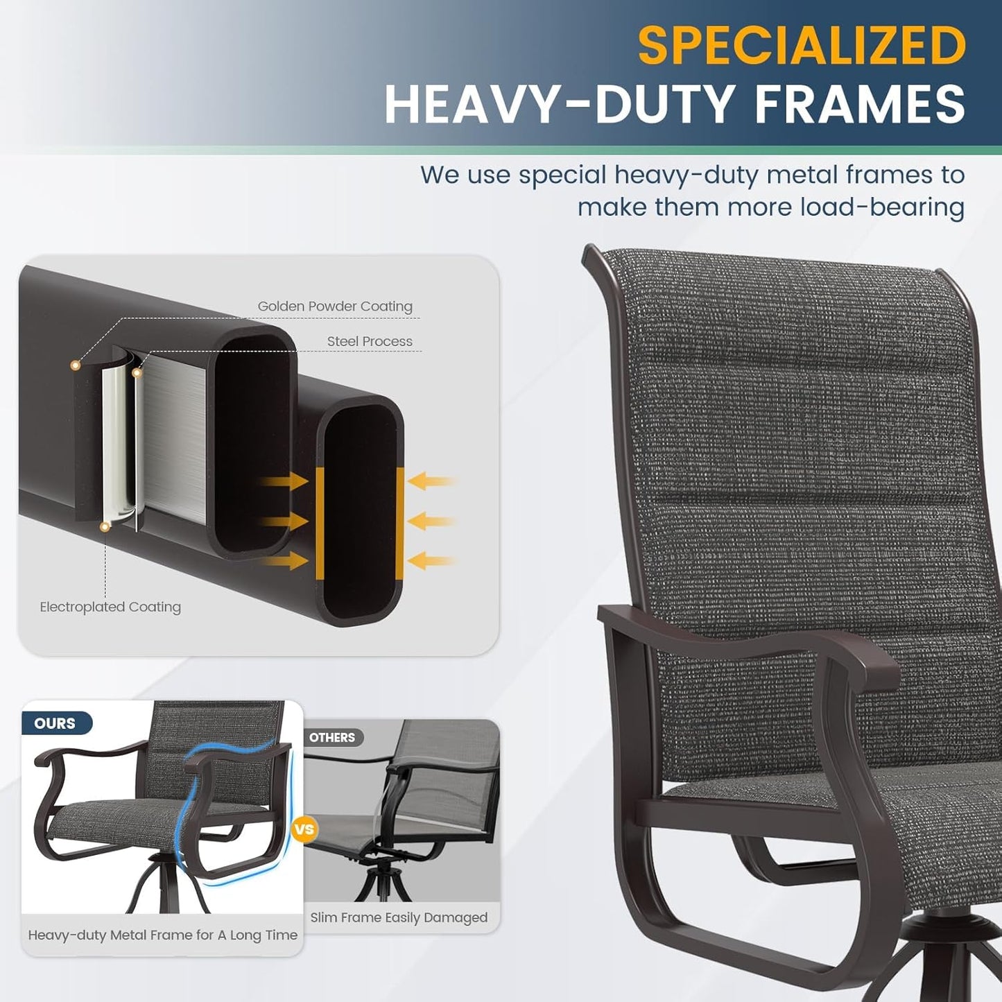 Amopatio Padded Patio Swivel Chairs Set of 6, Outdoor Dining Chairs with Ultra Soft Textilene High Back Seat & Metal Rocker Frame, for Backyard Deck Lawn Garden, Dark Grey