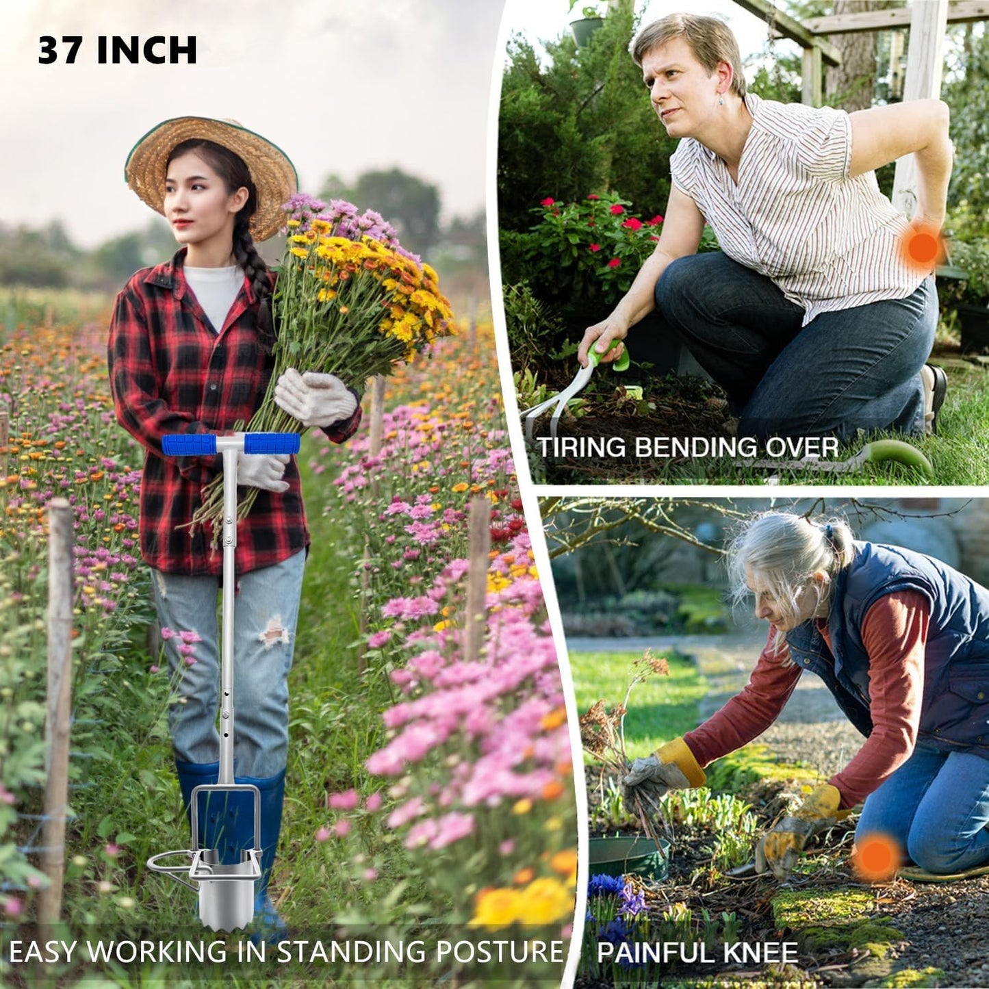 Updated Bulb Planter Long Handle for Digging, 5-in-1 Lawn and Garden Tool,sod Plugger Tool,Weeding,Soil Sampler, Transplanting,Sod Plugger Bulb Transplanting (Height Adjustable )