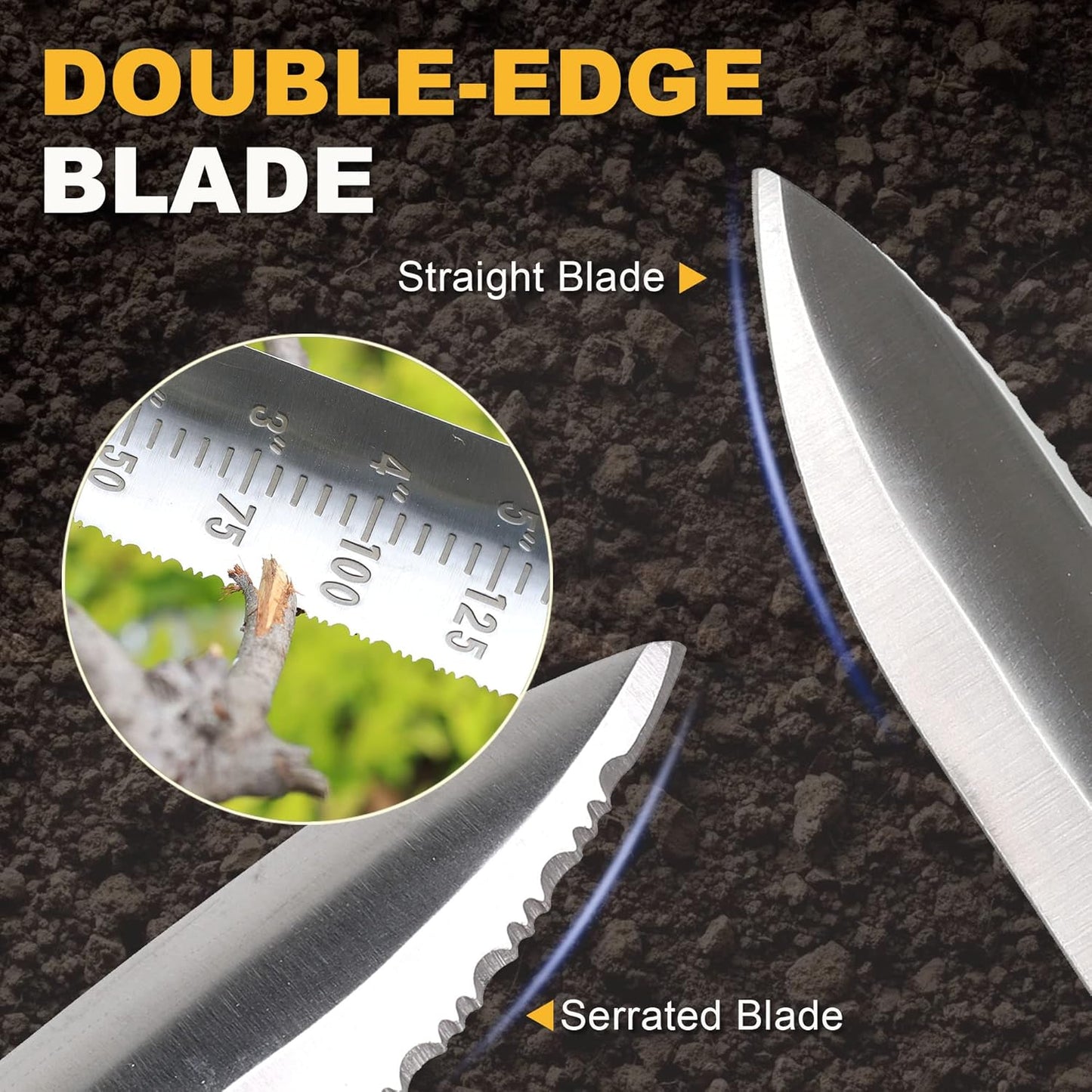 Topline Hori Hori Garden Knife, Double-edge Stainless Steel Blade, Garden Knife with Leather Sheath for Digging, Weeding, Planting, Sharpener, Sharpening Stone Included