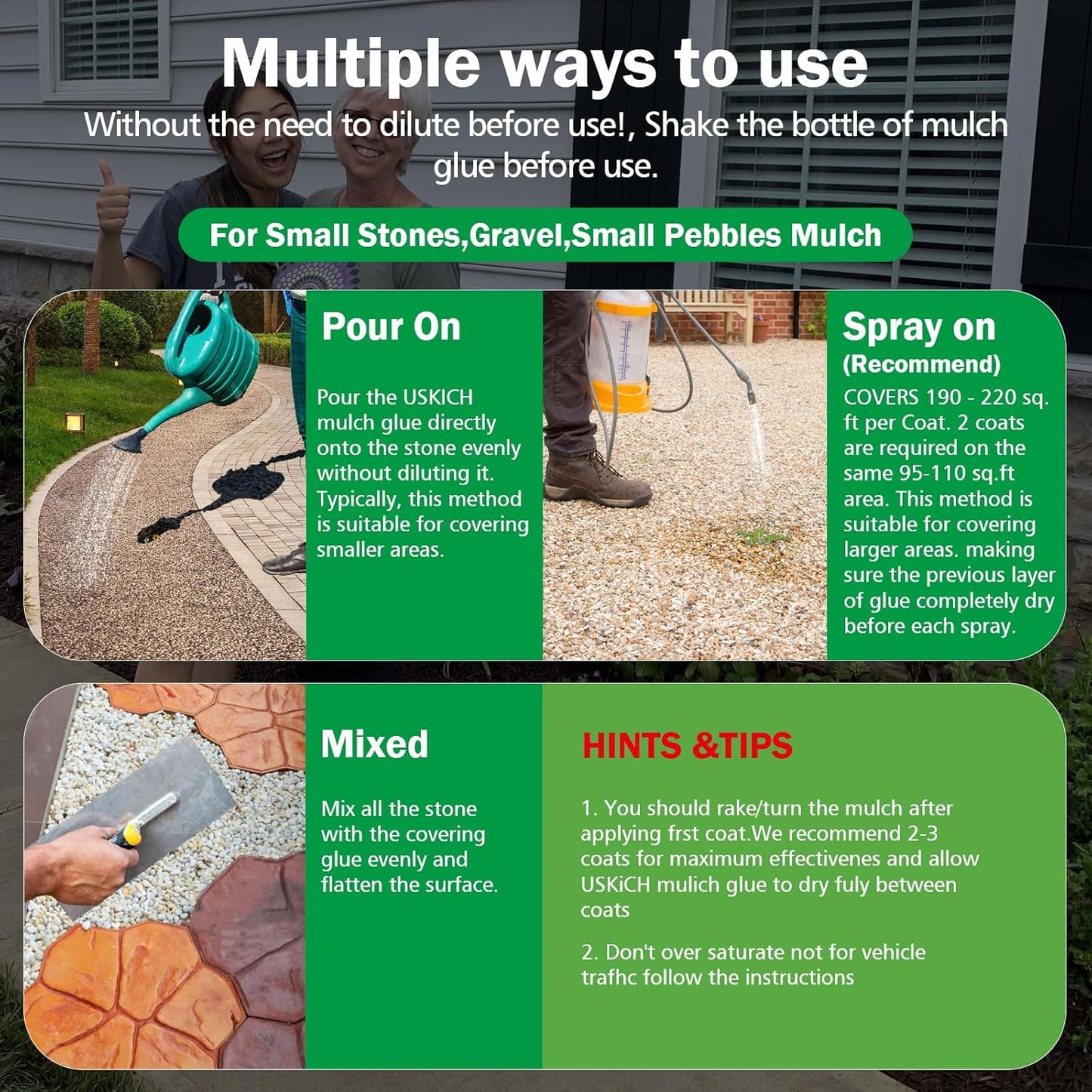 Mulch Glue for Landscaping, 1.32Gallon Rock Glue,No-Toxic Long-Lasting,Fast-Dry Strong Pebble Binder, Powerful Pea Gravel Binder for Garden, Pine Straw for Outdoor,Mulch Lock and Pea Gravel Stabilizer