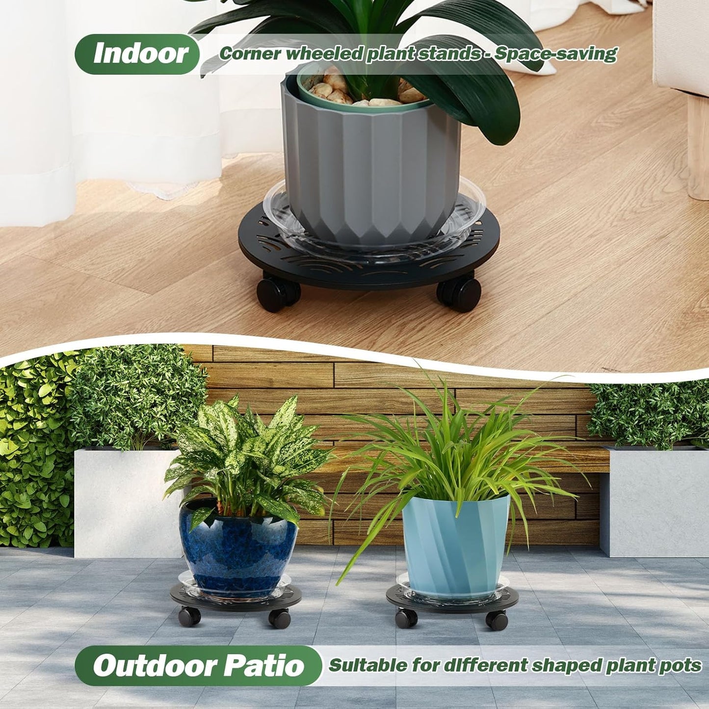 3 Packs 12" Large Metal Plant Caddy with Wheels Heavy-duty Plant Dolly Pot Mover Rollers Rolling Plant Stands Indoor Outdoor Wheeled Plant Holder Coaster Trolley, Black