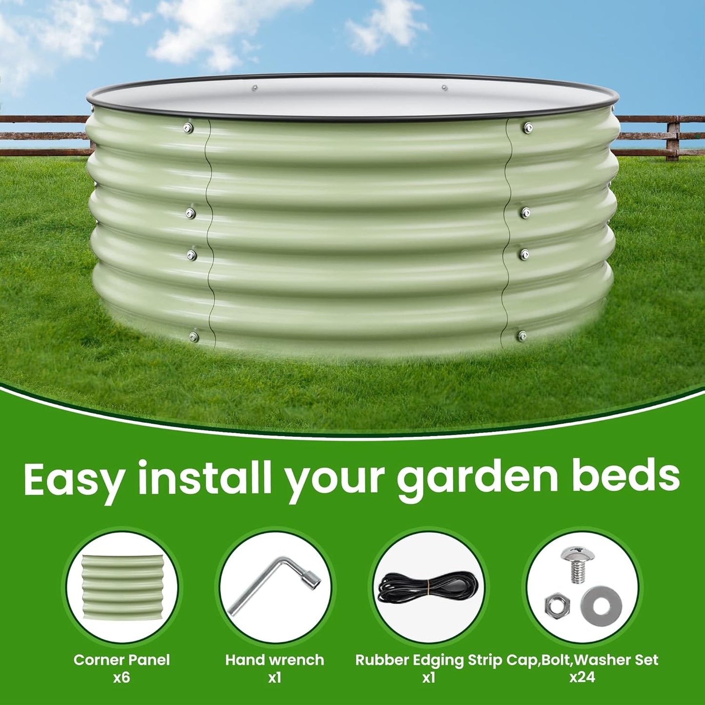 Round Raised Garden Bed Kit, 3.5x3.5x1.4Ft Outdoor Zinc-Aluminum-Magnesium Metal Flower Beds Stainless Steel Patio Ground Planter for Planting Vegetables (Light Green)