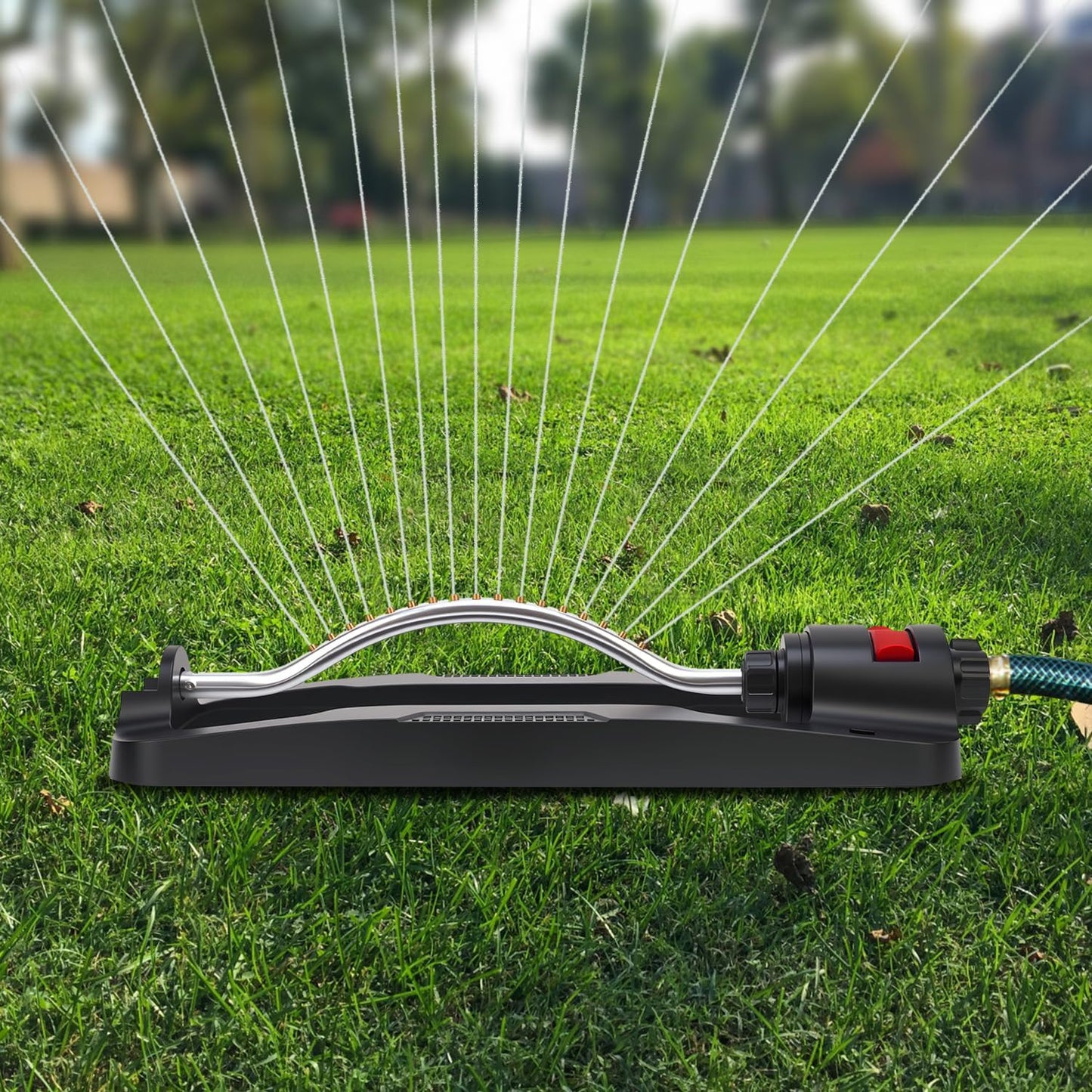 Lawn Sprinkler,Garden Oscillating Sprinkler,17 Brass Nozzles,Heavy Weight Thick and Sturdy Plastics Base with Metal Blocks,Up to 3600 Square Feet,Stable and Durable.