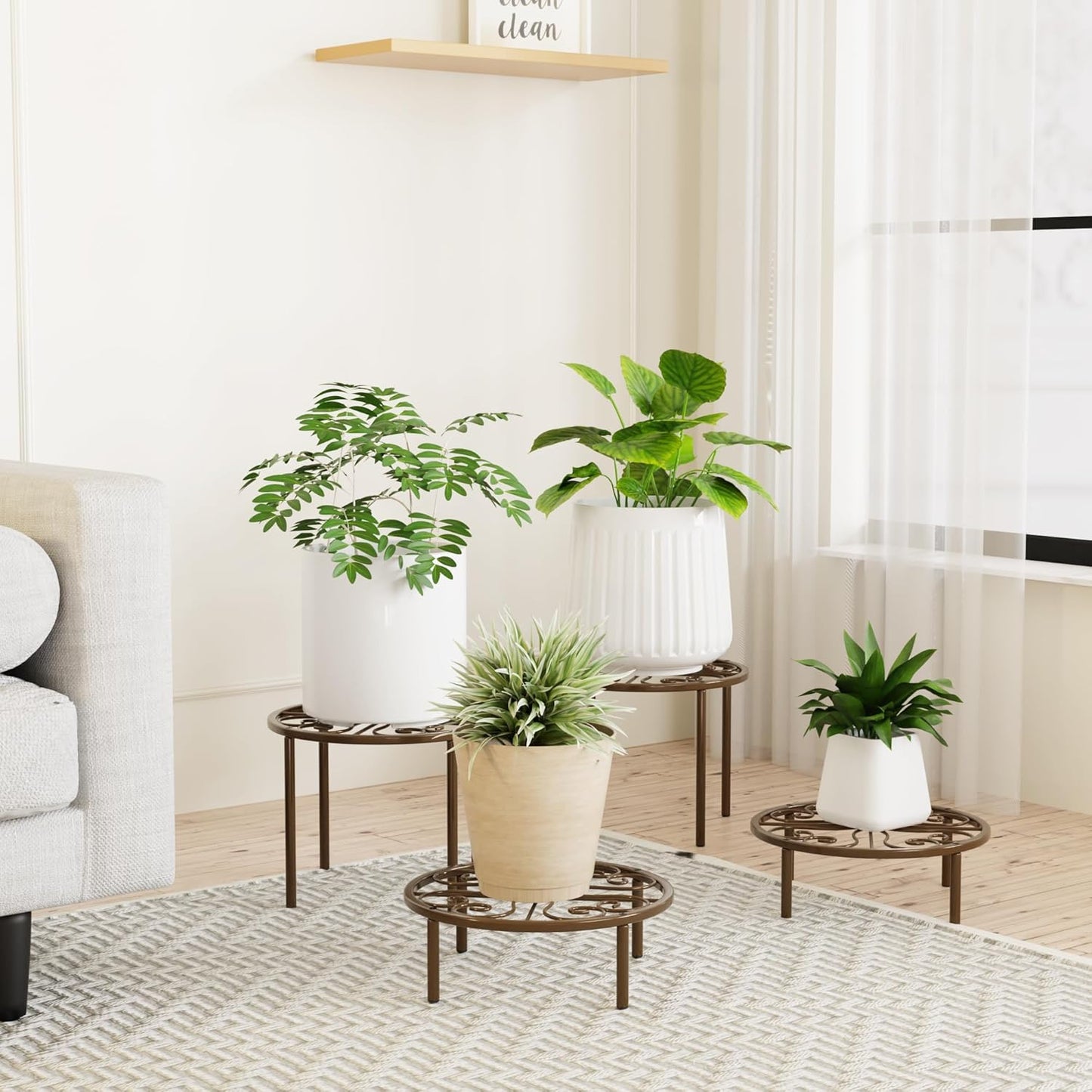 Brown Plant Stand Plant Holder - 10.24'' Short Flower Stand for Garden Courtyard, Heavy Duty Plant Rack for Multiple Plant Indoor or Outdoor.