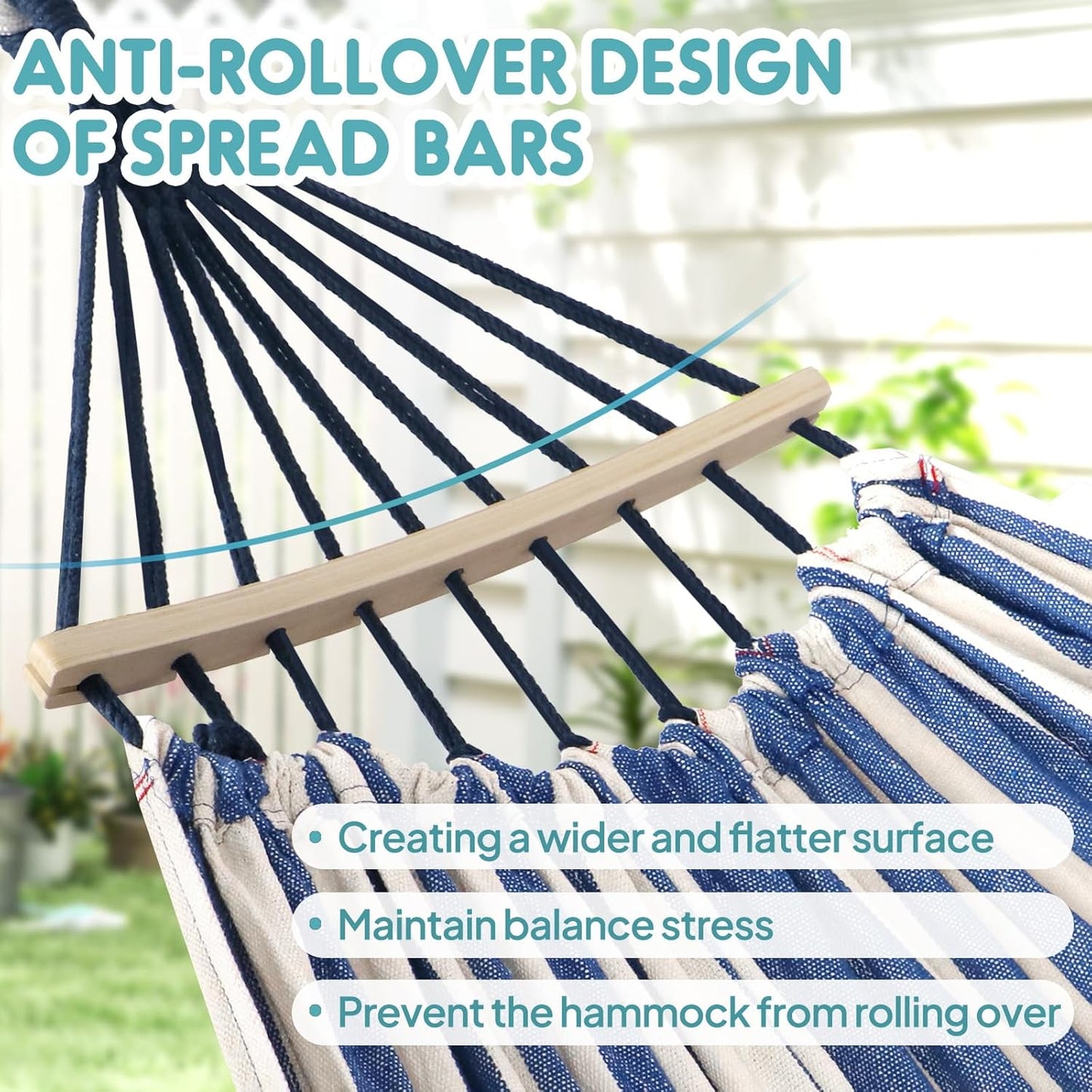 Anyoo Garden Cotton Hammock Comfortable Fabric Hammock with Spreader Bar Sturdy Hammocks Up to 450lbs Portable Lightweight Hammocks with Travel Bag for Camping Outdoor/Indoor Patio Backyard