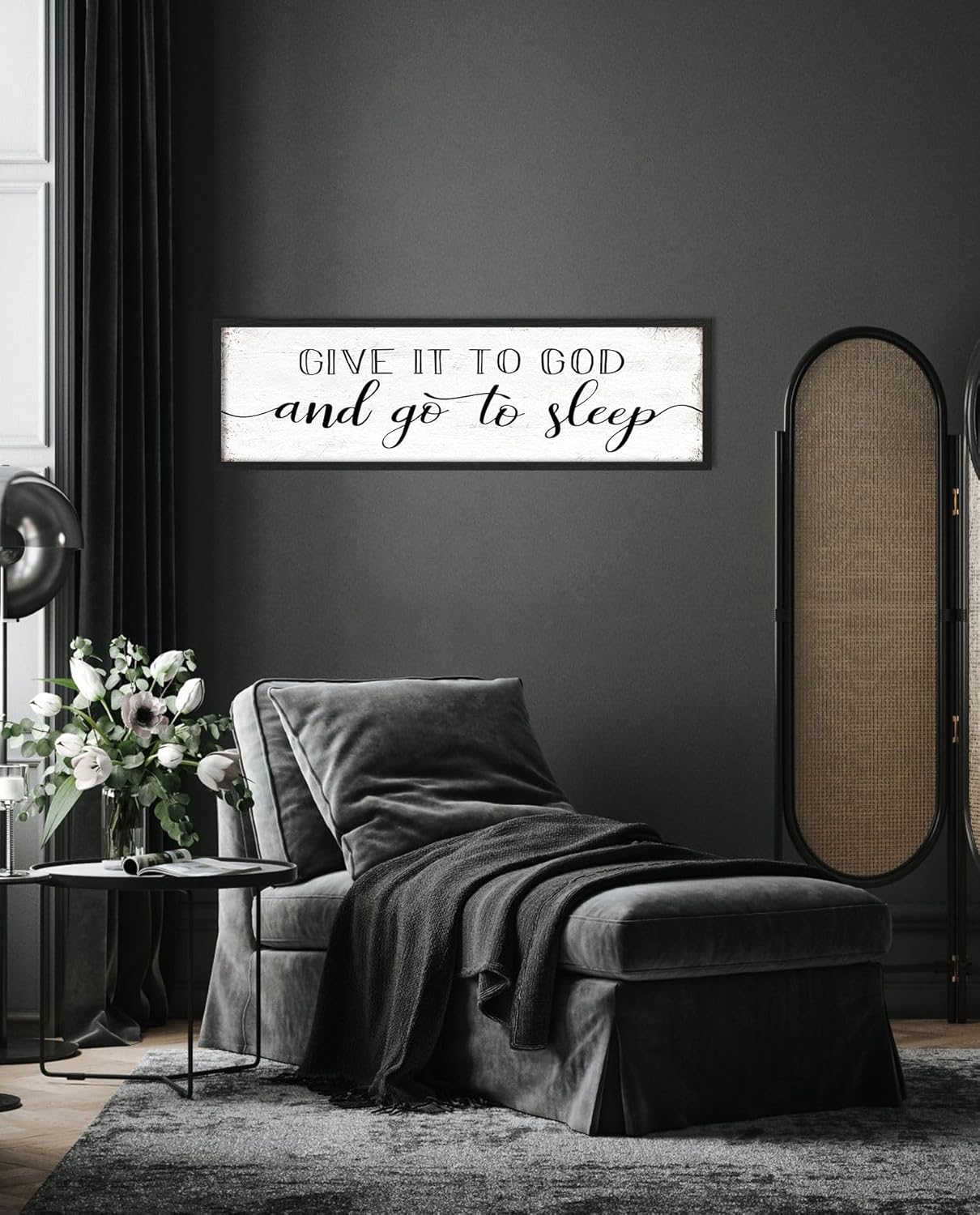 Give It to God and Go to Sleep Sign: Farmhouse Bedroom Wall Decor Above Bed Rustic Country Master Bedroom Framed Hanging Decor Country Plaque 12" x 40"