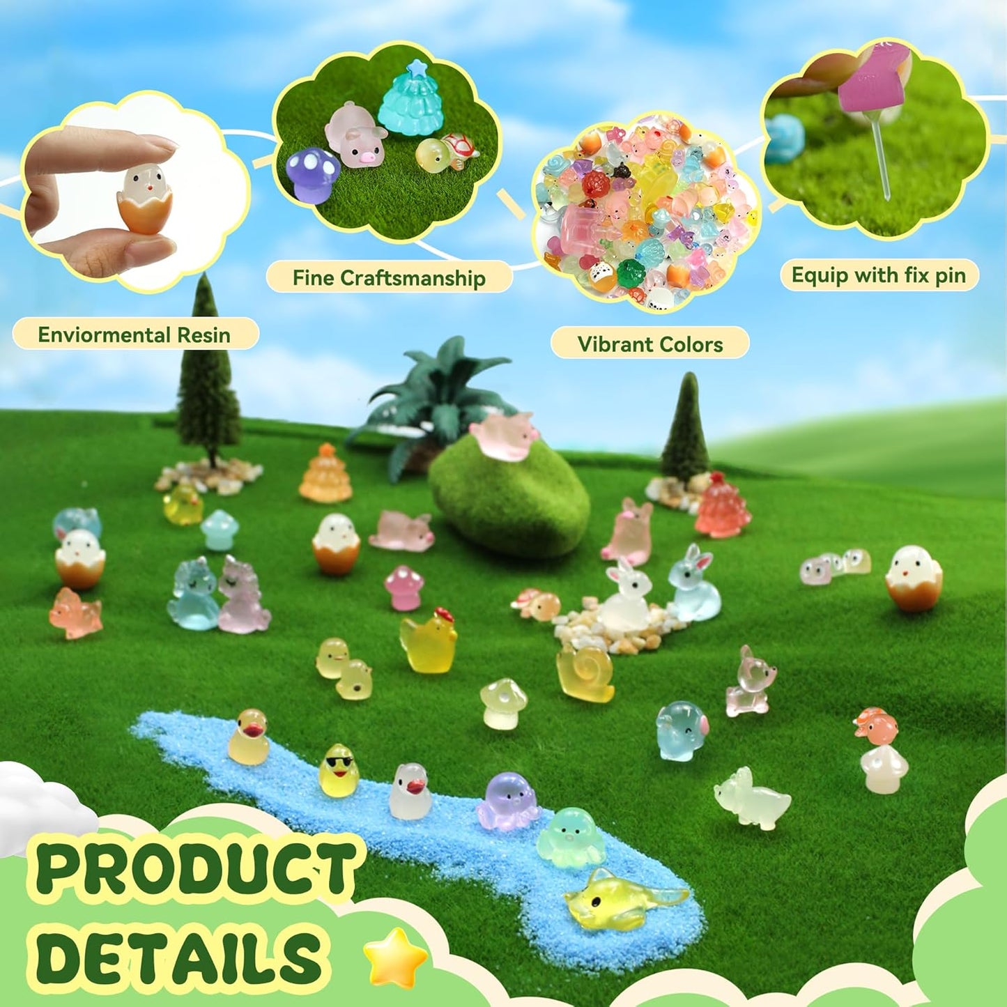 Tardigrade 100pcs Luminous Mini Resin Animals, Tiny Mini Animal Figures to Hide, Miniature Figurines Glow in The Dark Variety Micro Landscape for Potted Plants Garden Aquariums Dollhouse Gift Package