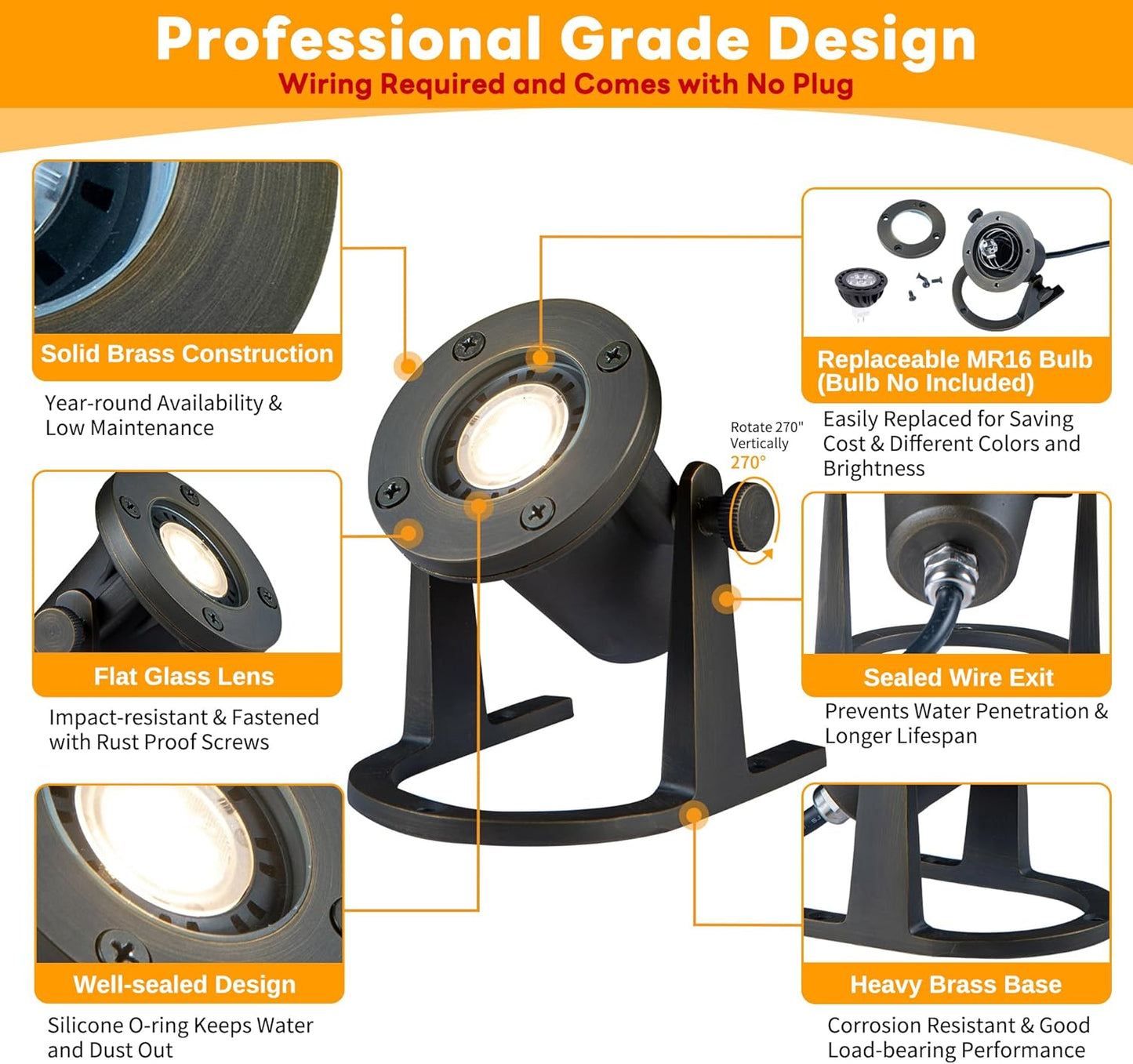 Low Voltage Brass Pond Lights Submersible - 12V IP68 Waterproof Bronze Pondlight, Solid Brass Fixture with Warm White MR16 Bulb for Outdoor Fountains, Waterfall, and Garden Accents(12 Pack)