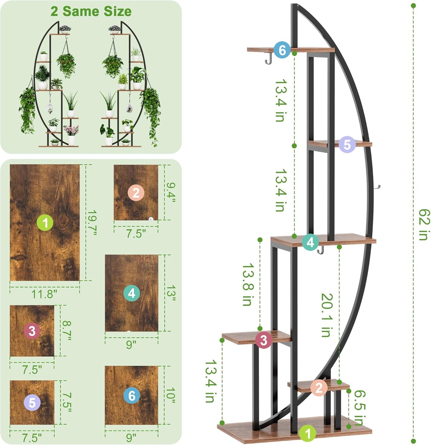 Plant Stand Indoor With Grow Lights, Plant Stand Indoor Tall, Metal Plant Stands Indoor Clearance, Tree Shaped Plant Rack Indoor (BlackMoon)