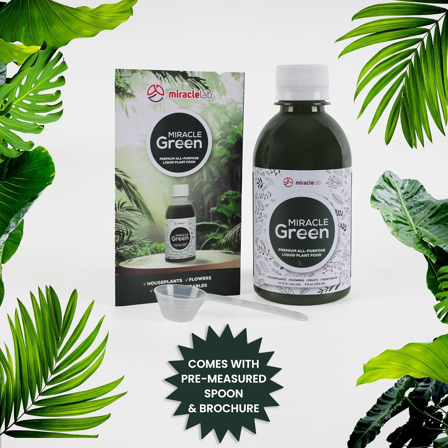 Miracle Green Fast-Acting Liquid Fertilizer- Special Formula with Tree Sap & Yucca Plant Extract - All-Purpose Fertilizer for Houseplants, Flowers, Fruits, Vegetables & Trees (8 oz Plant Food)