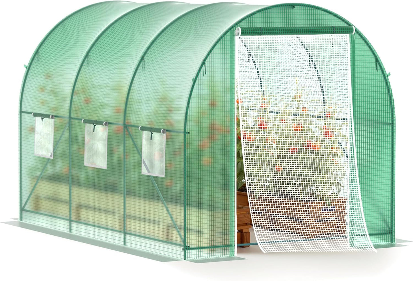 10x7x7 FT Walk-in Greenhouse for Outdoors for Winter Plant Protection,6-Ventilated Screen Window Portable Greenhouse W/ 2-Zipper Door,PE Cover & Heavy Duty Frame