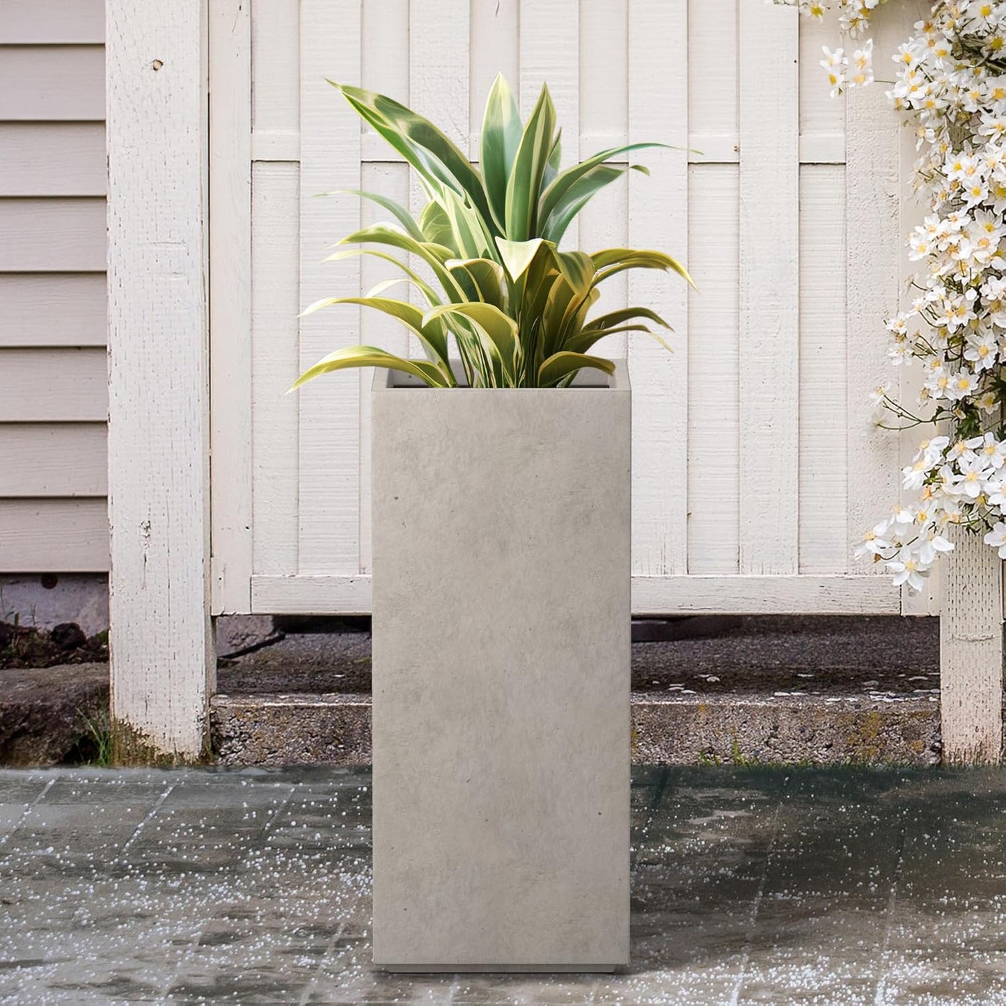 Kante 27.6" H Tall Rectangular Concrete Planter, Modern Square Diameter Plant Pot with Drainage Hole and Rubber Plug for Indoor Outdoor Home Patio Garden, Weathered Concrete