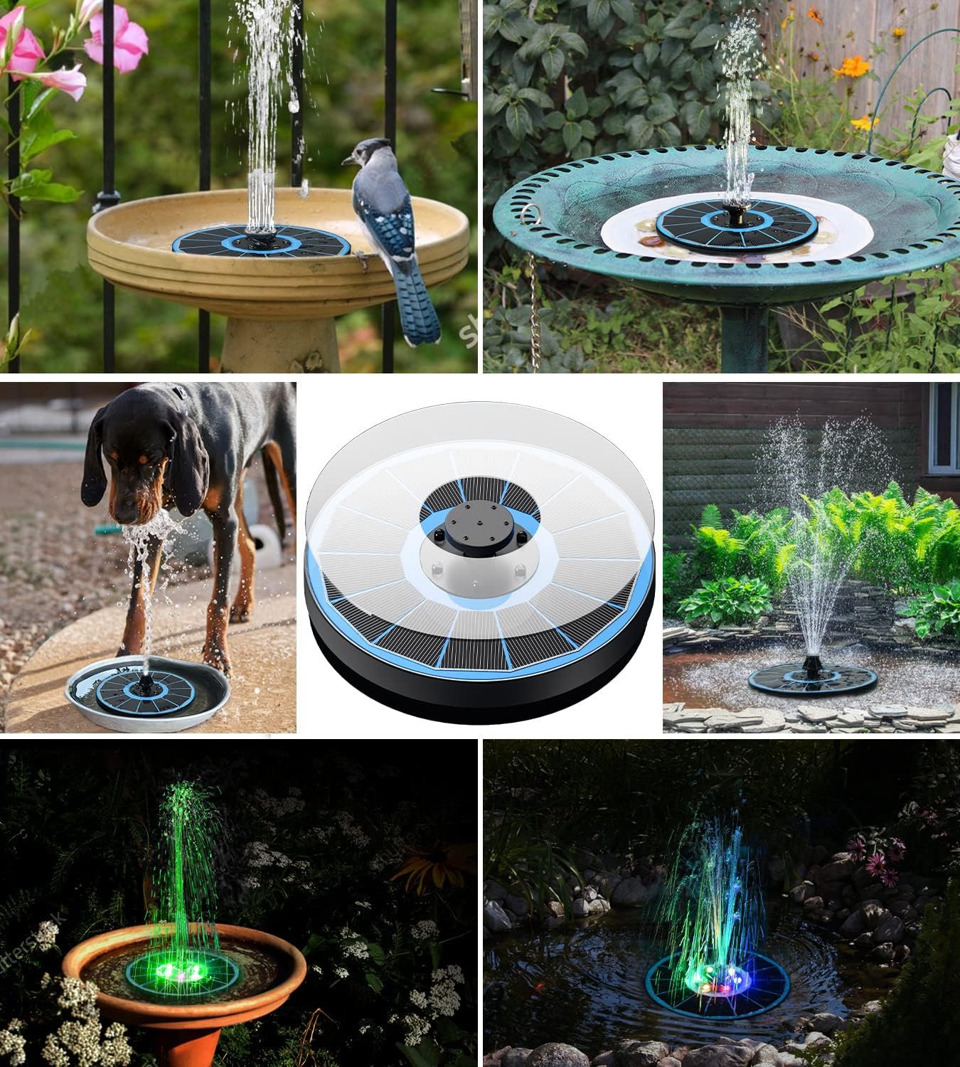 Solar Fountain Glass Panel with 2200 mah Battery, 3.5W Floating Solar Water Fountain with 4 Fixed Rods, Solar Fountain Pump for Bird Bath, Garden, Pond, Pool, Outdoor-Colorful Lights