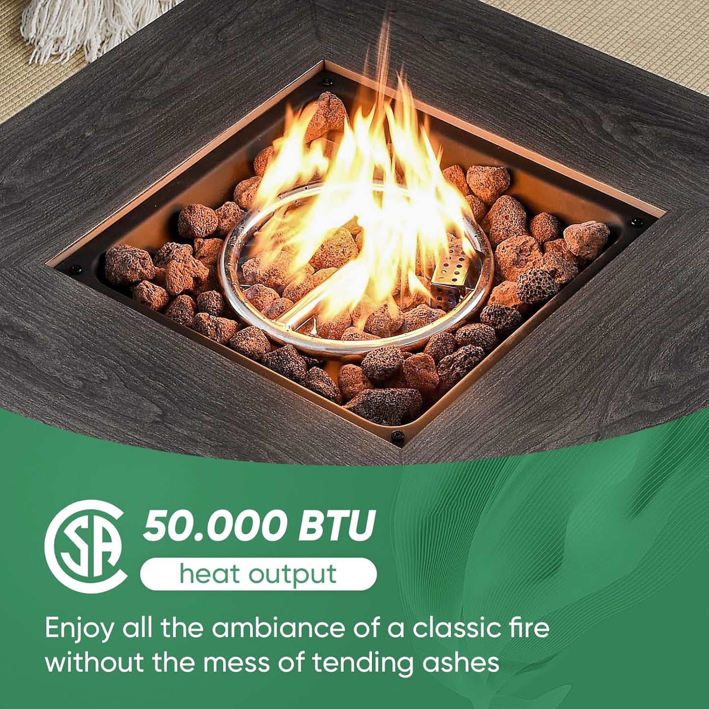 5 Pieces Patio Wicker Furniture Set - 4 Outdoor Swivel Rocker Glider Chairs with Propane Fire Pit Table, Warm Patio Conversation Set Blue Cushion Perfect for Casual Gathering