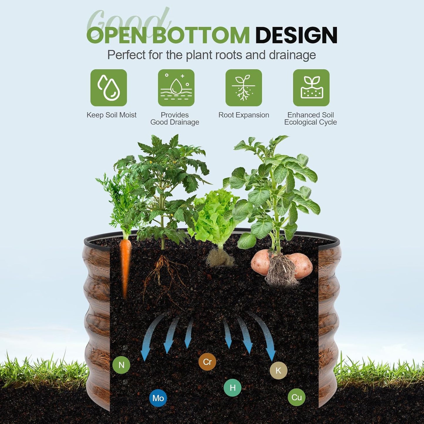 G GOOD GAIN Round Raised Garden Bed - 2Pcs 2x2x1.3ft Galvanized Steel Planter Boxes Outdoor with Rubber Edge Trim | Metal Raised Beds for Gardening Vegetables Flowers Fruits Herbs (Wood Grain)