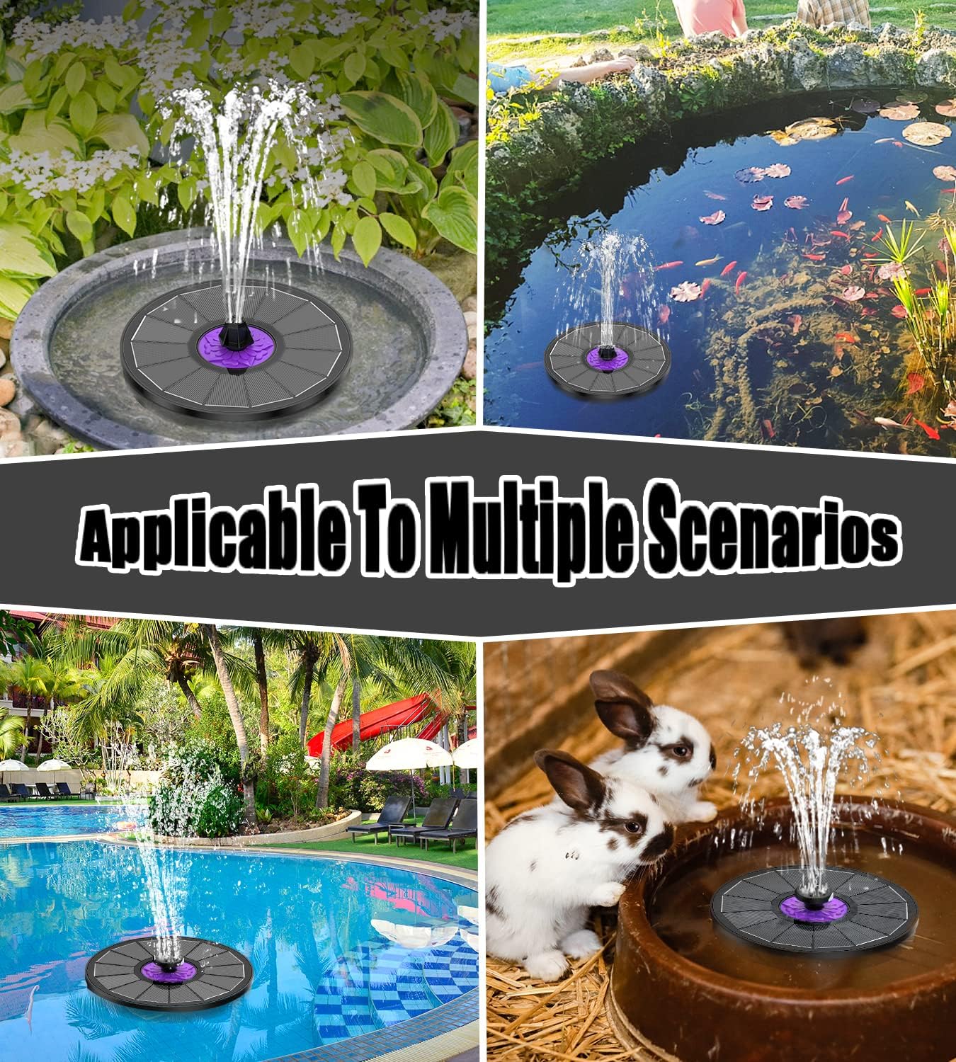 SZMP Solar Fountain 3.5W Bird Bath Fountains with Flower Upgraded Glass Panel, Solar Powered Water Fountain with 7 Nozzle & 4 Fixer, Solar Fountain Pump for Bird Bath, Garden, Pond, Pool (Black)
