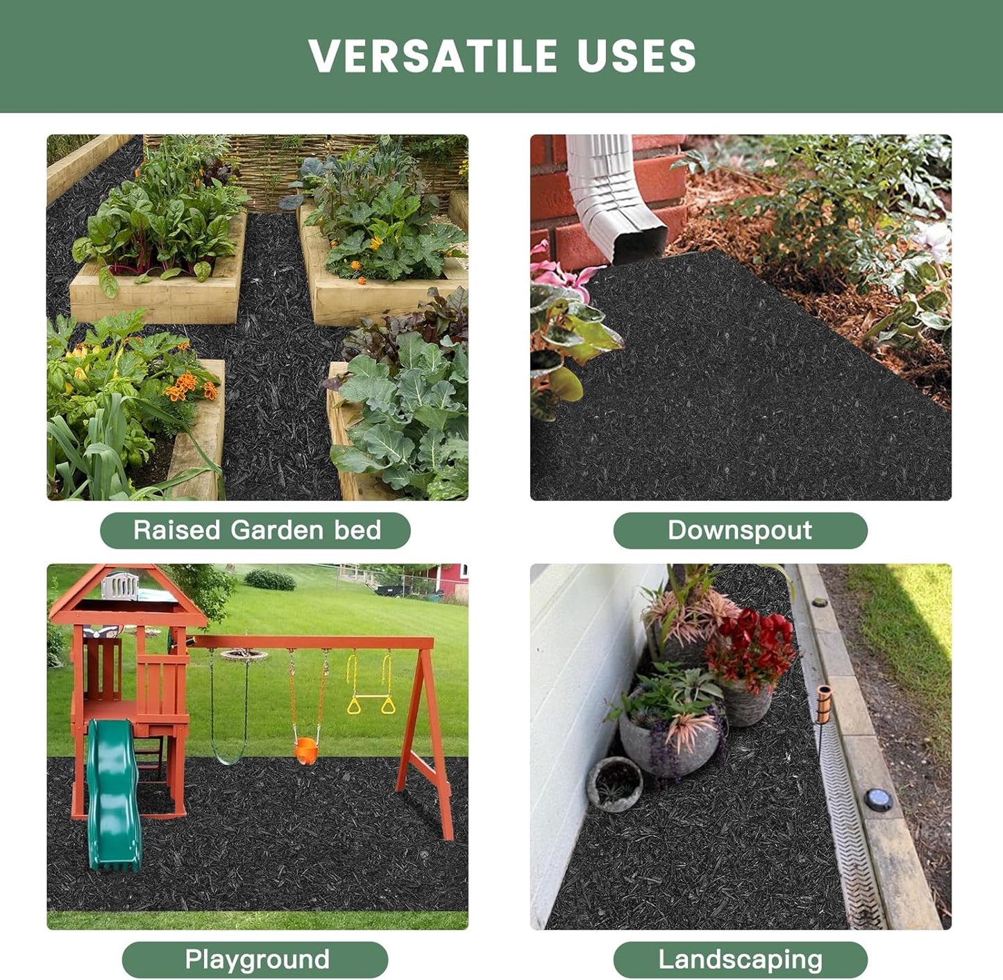 2 Pack Rubber Mulch Roll Mat for Landscaping Recycled Rubber Walkway Black Permanent Mulch Pathway Playground 8' x 2'