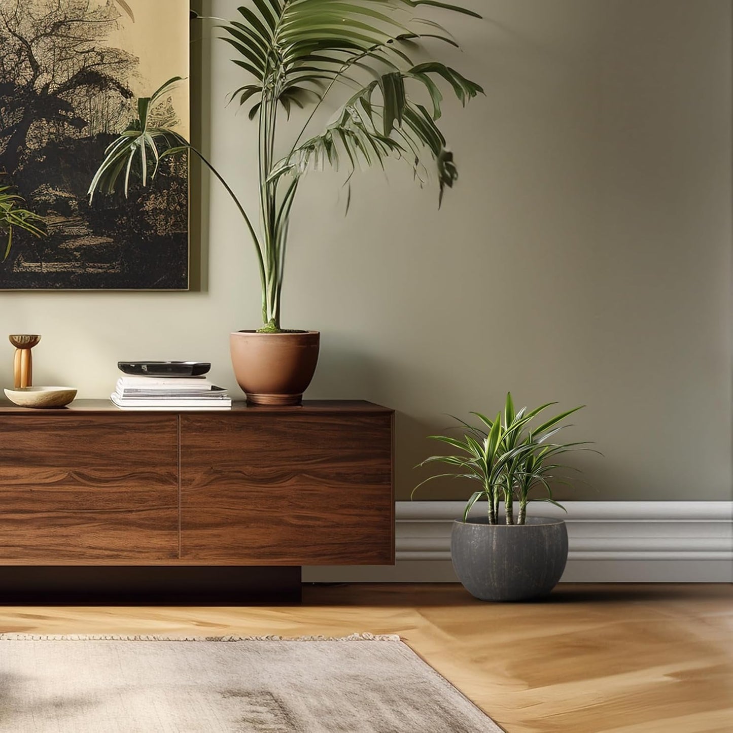 Kante 19.9" Dia Round Concrete Planter, Outdoor/Indoor Large Bowl Plant Pots with Drainage Hole and Rubber Plug for Garden Patio Balcony Home, Oil Rubbed Bronze