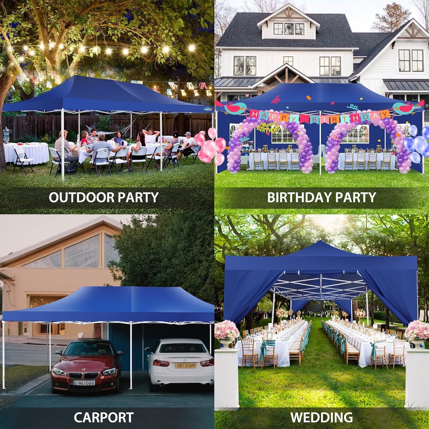COBIZI 13x26 Pop Up Canopy with 6 Sidewall,Heavy Duty Canopy UPF 50+ All Season Wind Waterproof Commercial Outdoor Wedding Party Tents for Parties Canopy Gazebo with Roller Bag(13 x 26 ft Dark Blue)
