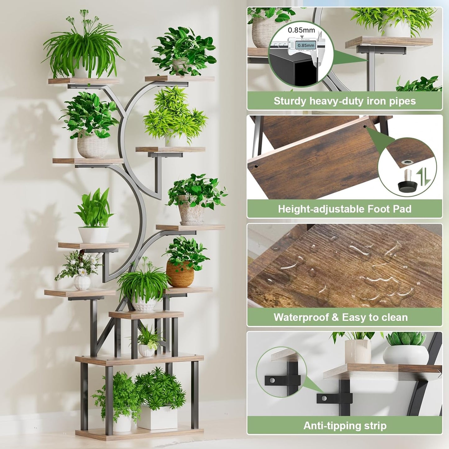 65" Tall Plant Stand Indoor with Grow Light - 11 Tier Tall Metal Shelf for Multiple Potted Plants,Space-Saving Indoor Plant Rack ,Corner Flower Plant Holder for Living Room, Patio