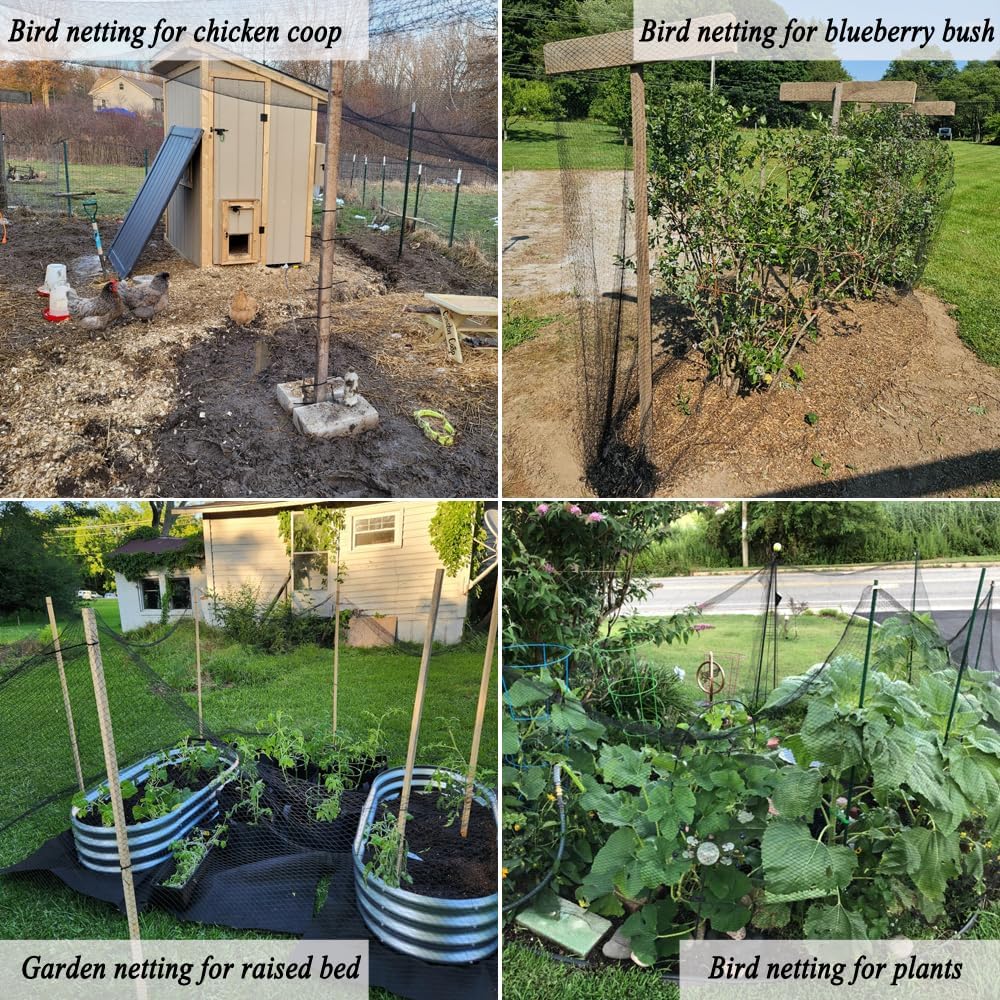 Junflying Bird Netting, 15x20 FT – 1/2" Mesh, Woven Black Netting for Garden Protection with Ties, Protects Vegetables, Fruit Trees, Blueberry Bushes & Strawberry Plants