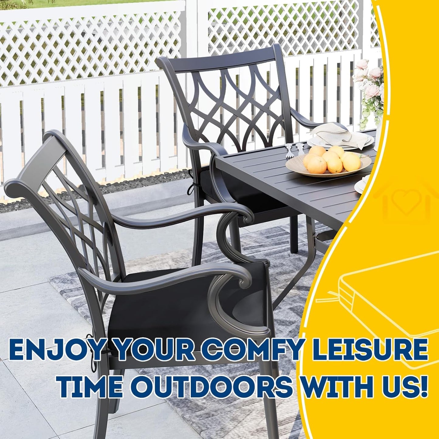 AAAAAcessories Outdoor Seat Cushions for Chairs, Waterproof, Fade-Resistant Patio Furniture Replacement Cushions, 19" x 19" x 3", Set of 2, Black