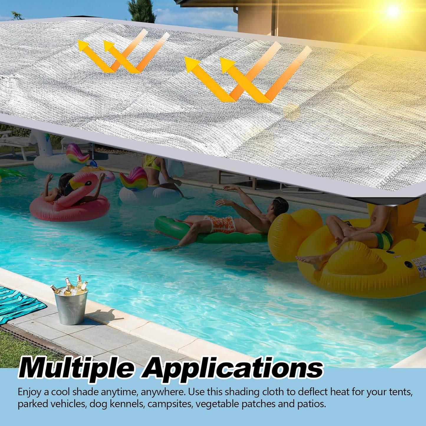 99% Aluminet Shade Cloth Reflective Tarp 10 x 10 ft Aluminium Cloth Porch Privacy Screen with Grommets for Car Garden Pergola Patio Sun Shade Kennel Cover Durable Mesh Canopy Cover Easy Setup