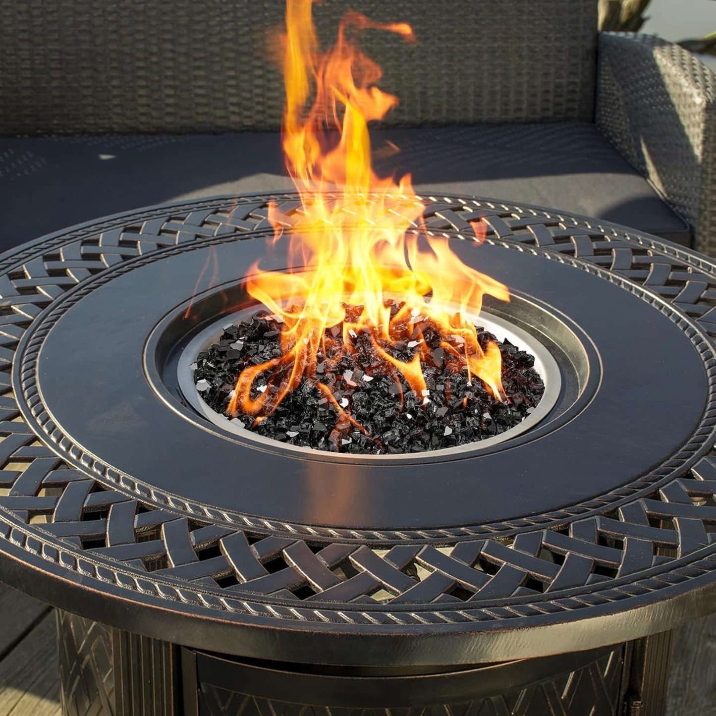 Mr. Fireglass 10 Pounds Fire Glass - 1/2 Inch High Luster Reflective Tempered Glass Rocks for Fireplace Fire Pit Table and Landscaping, Onyx Black