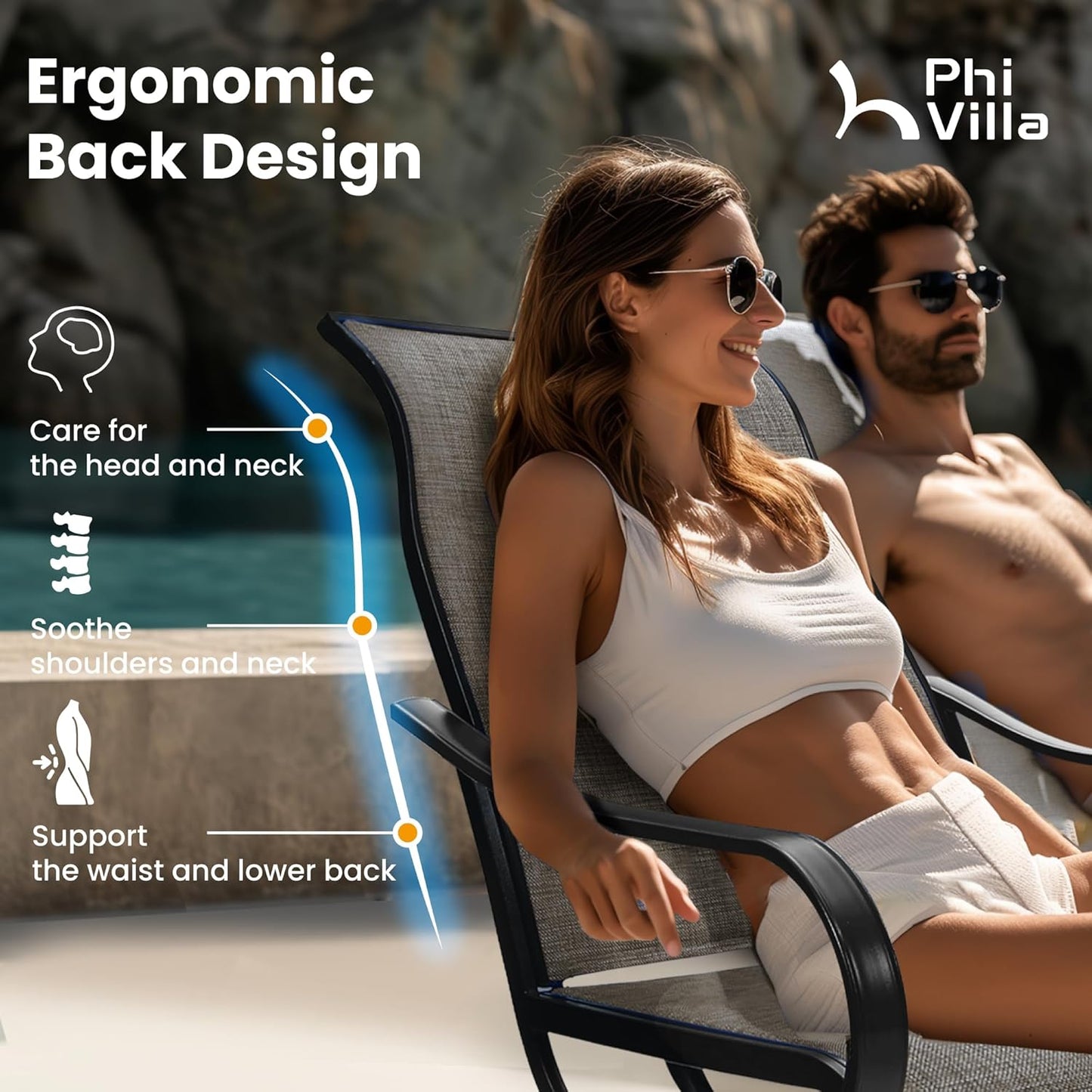 PHI VILLA Patio Swivel Dining Chairs Set of 4 Outdoor Metal Chair with Textilene Mesh Fabric, Patio Gentle Rocker Chair, Black Frame for Deck Garden