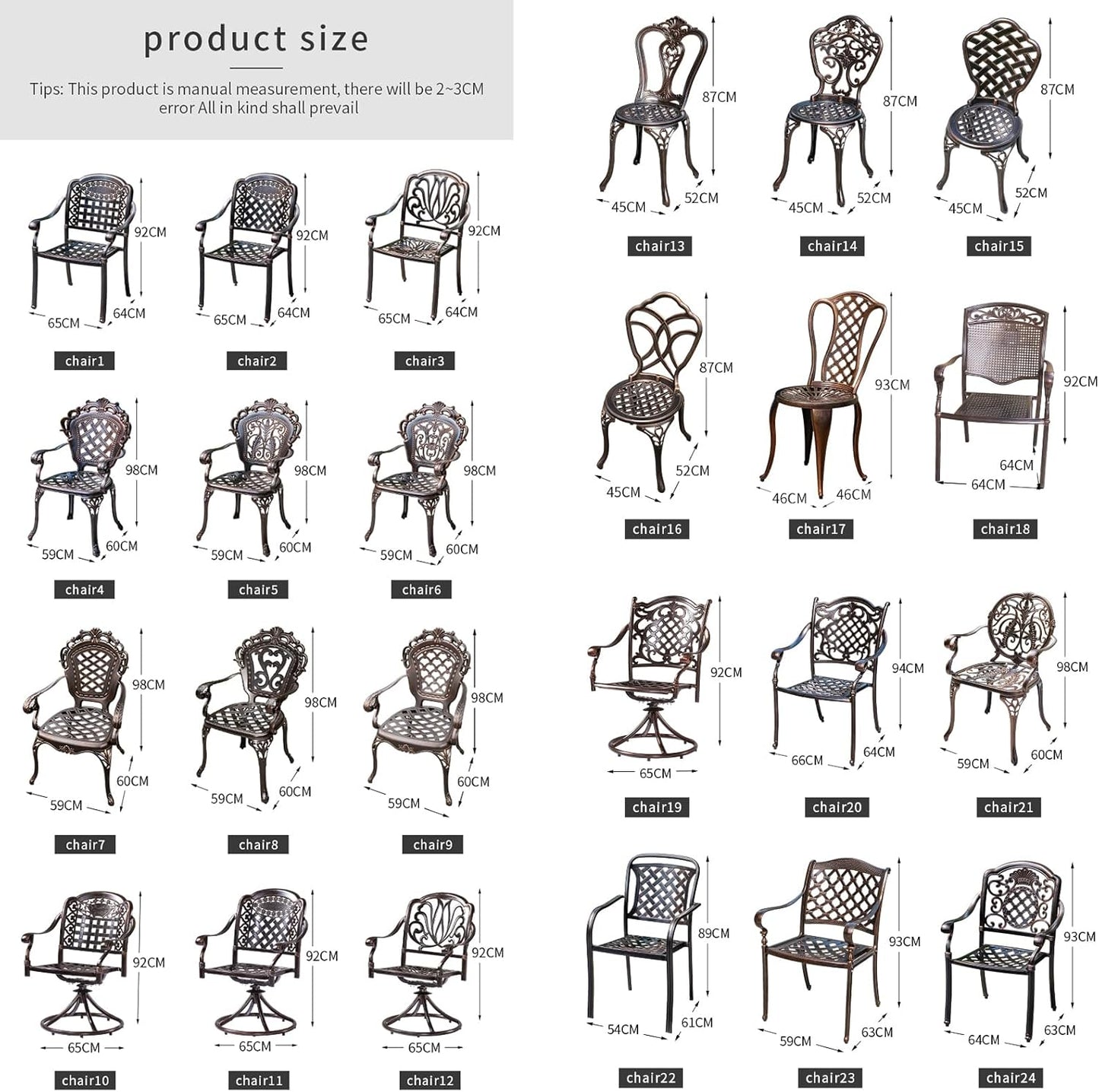 Outdoor Dining Chair Cast Aluminum Patio Chairs Set of 2 All-Weather Patio Dining Chair with Adjustable Feet for Backyard Garden (Square Lattice Chair)