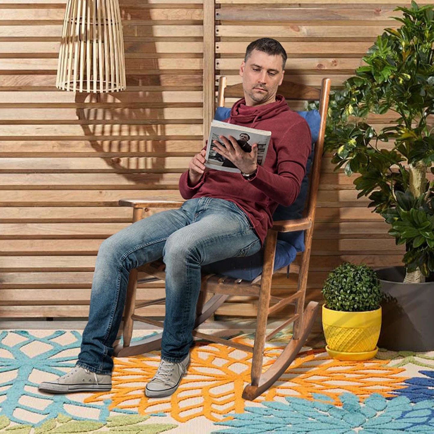 Patio Rocking Chair Cushion, 1 Pack Non Slip Back Chair Cushion High Back Indoor Outdoor Chaise Lounger Cushion Seat Pads, Purple