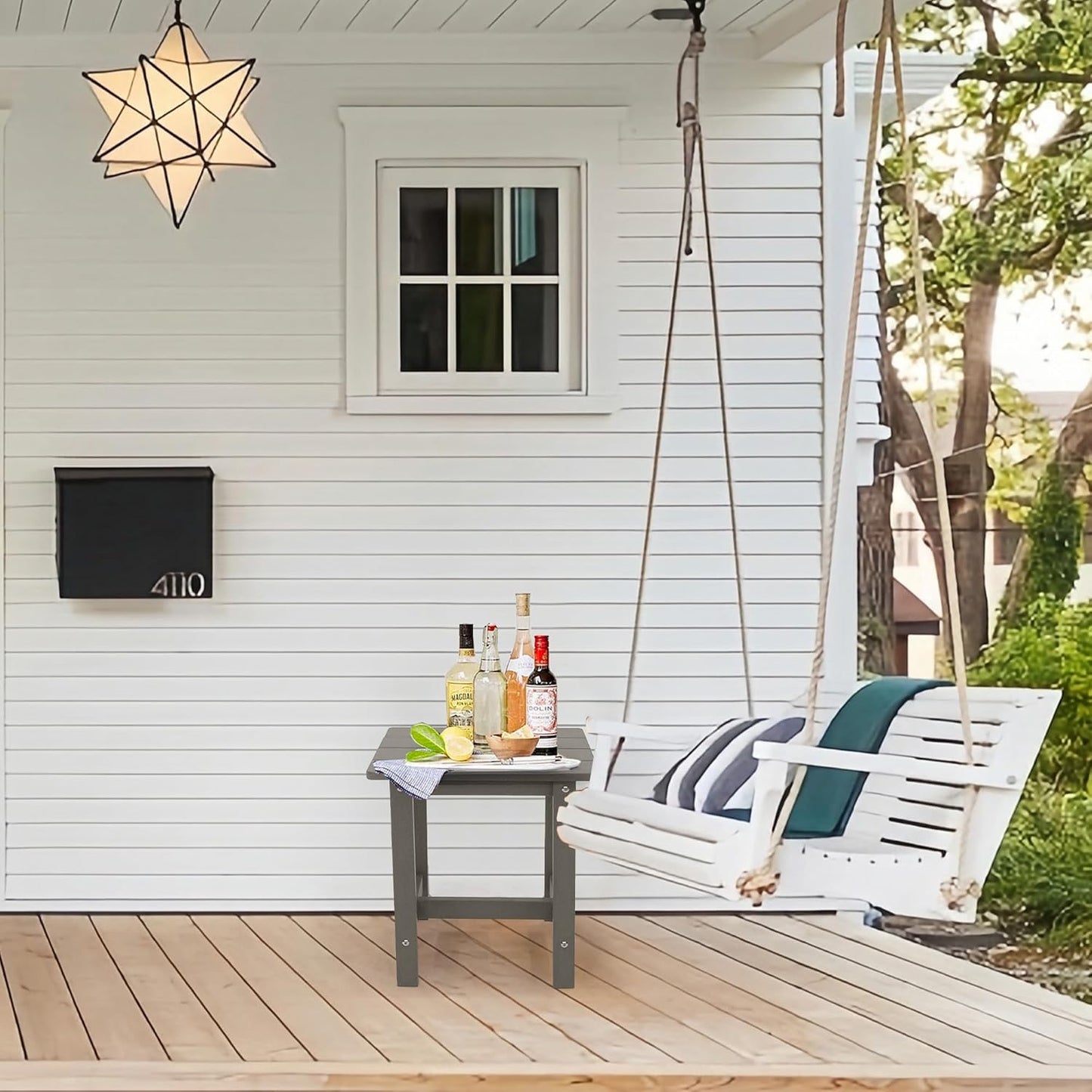 Outdoor Side Table, Small Adirondack Side Table for Adirondack Chair - Indoor Outdoor End Table - HDPS (Grey)